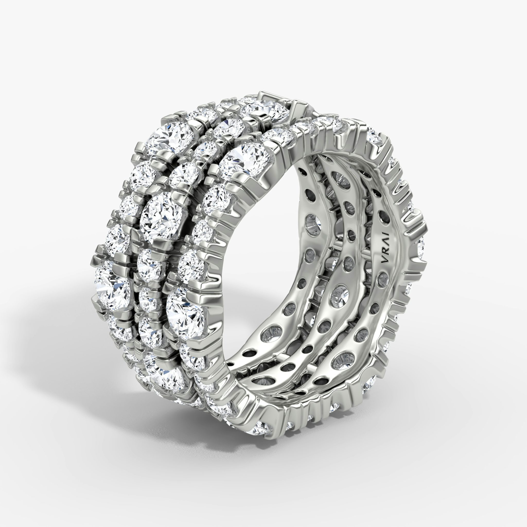 V Multi Row Pavé Ring | round-brilliant | 14k | white-gold | bandAccent: pave | diamondCount: 3