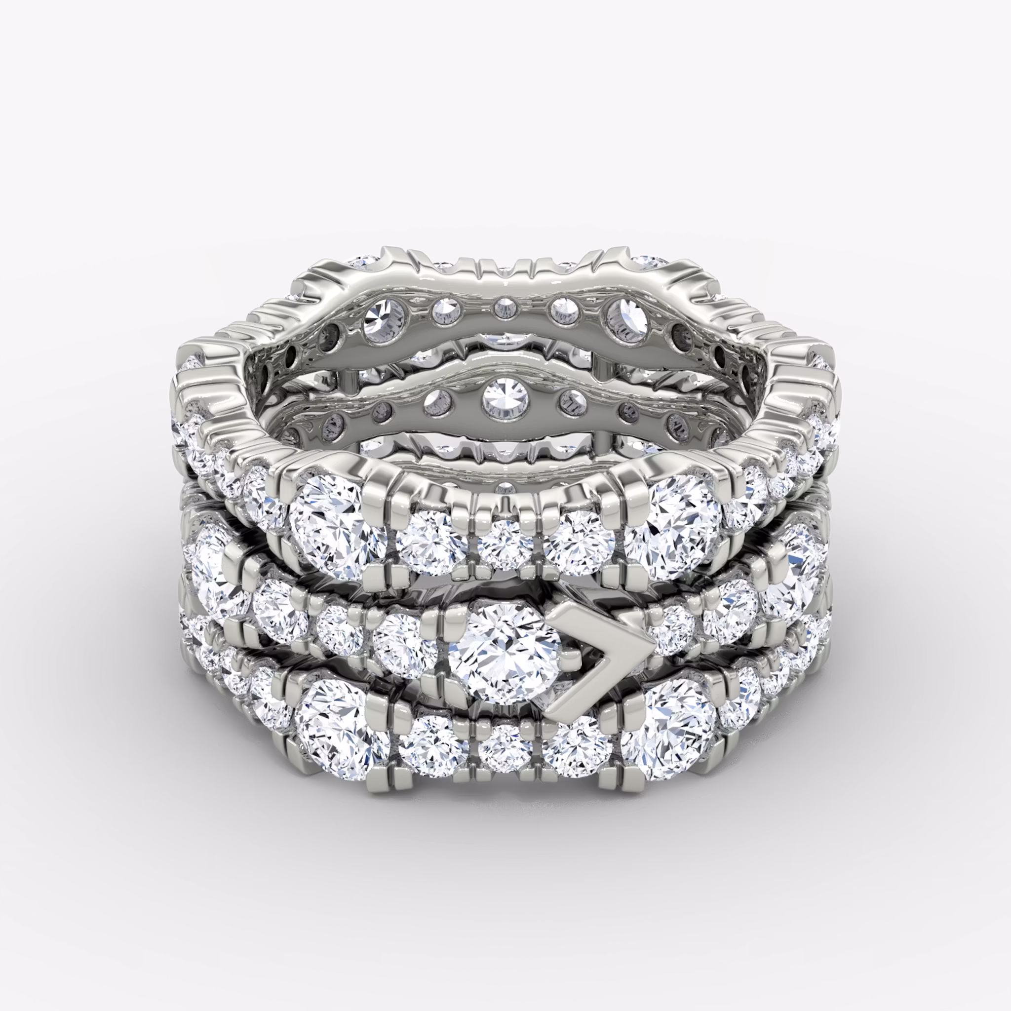 V Multi Row Pavé Ring Round Brilliant | White Gold