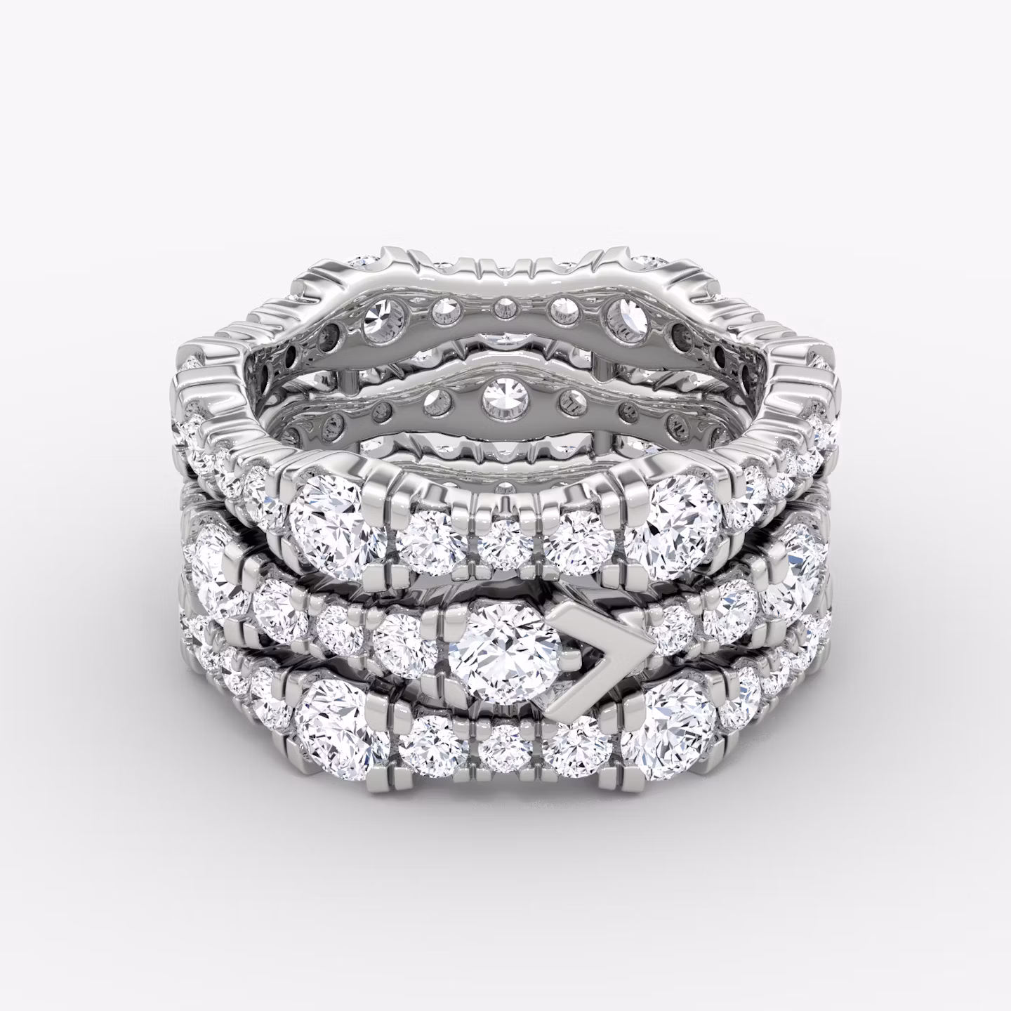 V Multi Row Pavé Ring | Round Brilliant | 14k | White Gold | bandAccent: Pavé | diamondCount: 3