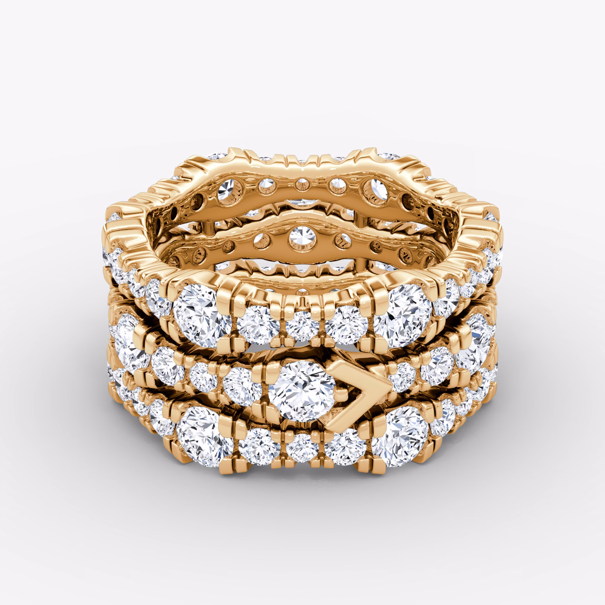 V Multi Row Pavé Ring Round Brilliant | Rose Gold