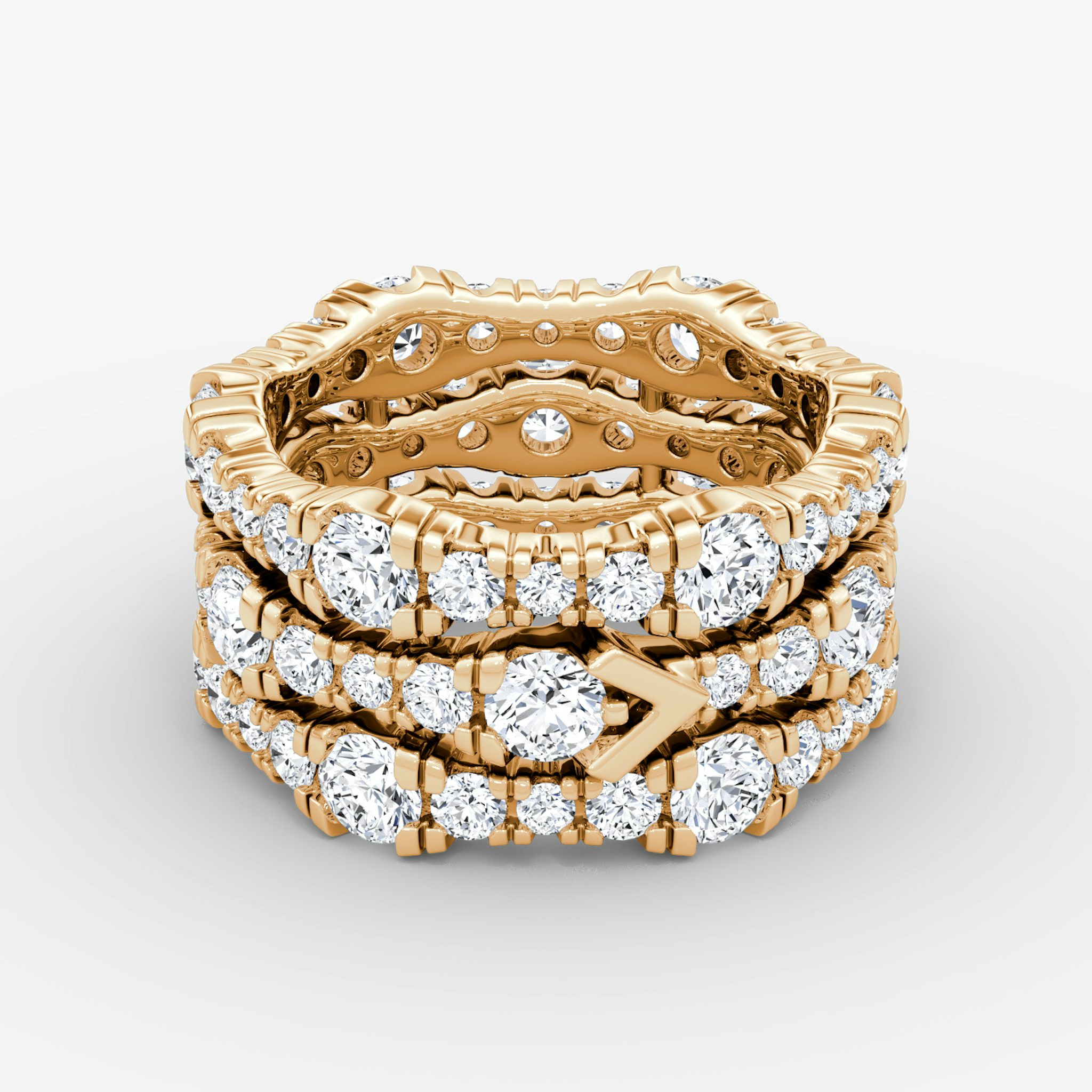 V Multi Row Pavé Ring | Round Brilliant | 14k | Rose Gold | bandAccent: Pavé | diamondCount: 3