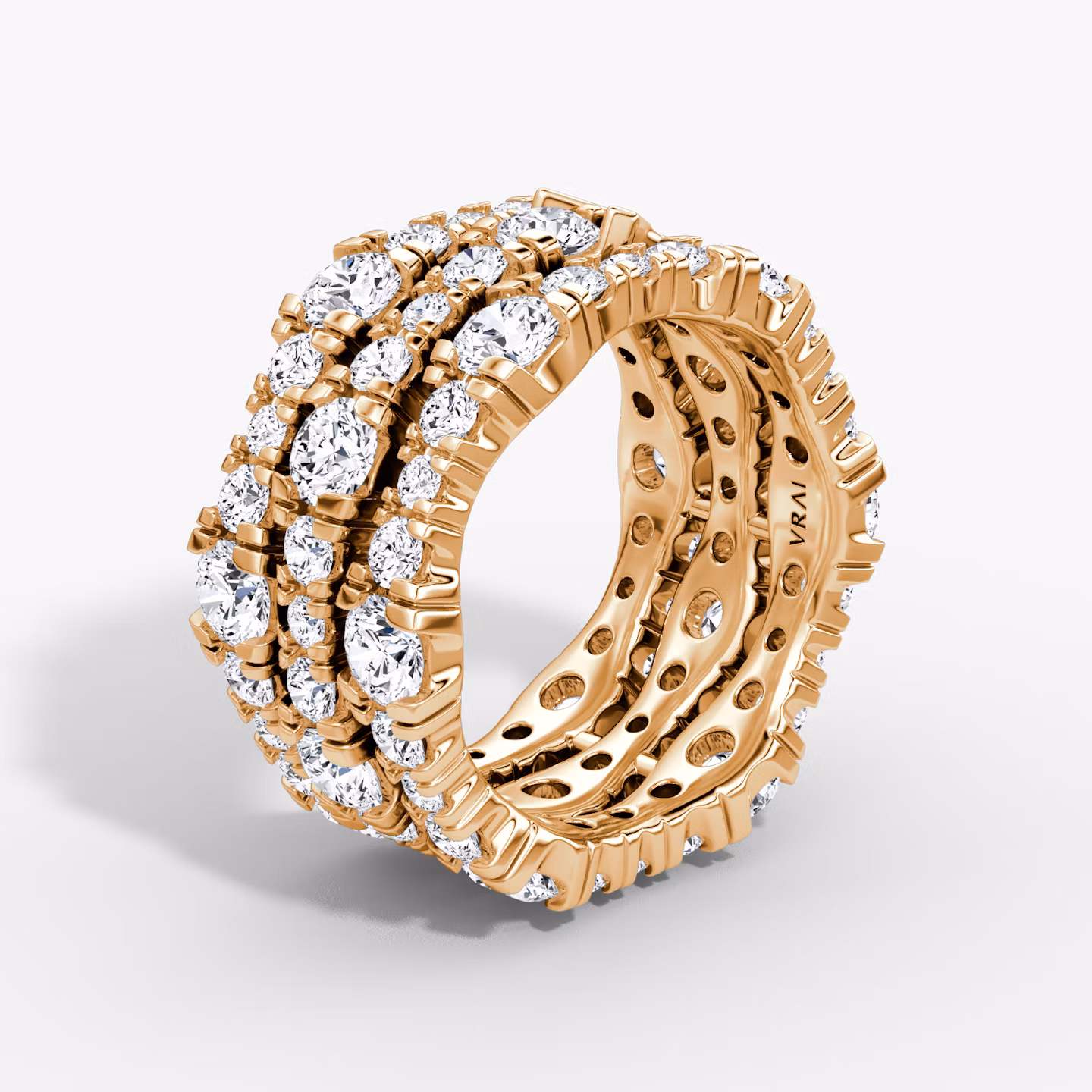 V Multi Row Pavé Ring | Round Brilliant | 14k | Rose Gold | bandAccent: Pavé | diamondCount: 3