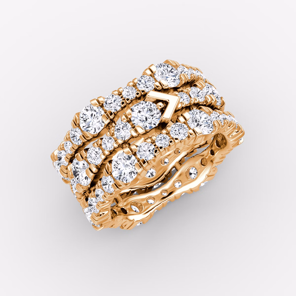 Anillo V Multi Row Pavé | Brillante | 14k | Oro rosa | bandAccent: Pavé | diamondCount: 3
