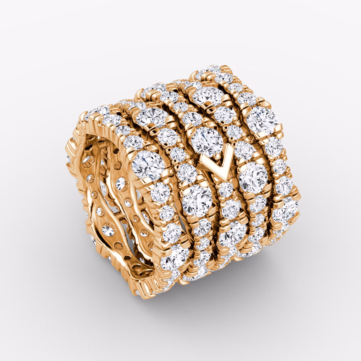 V Multi Row Pavé Ring | Round Brilliant | 14k | Rose Gold | bandAccent: Pavé | diamondCount: 5