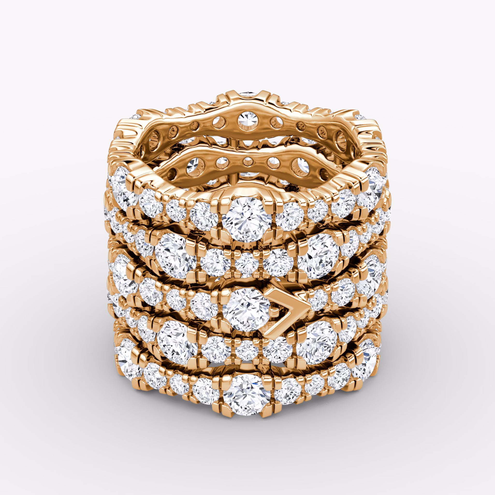V Multi Row Pavé Ring | Round Brilliant | 14k | Rose Gold | bandAccent: Pavé | diamondCount: 5