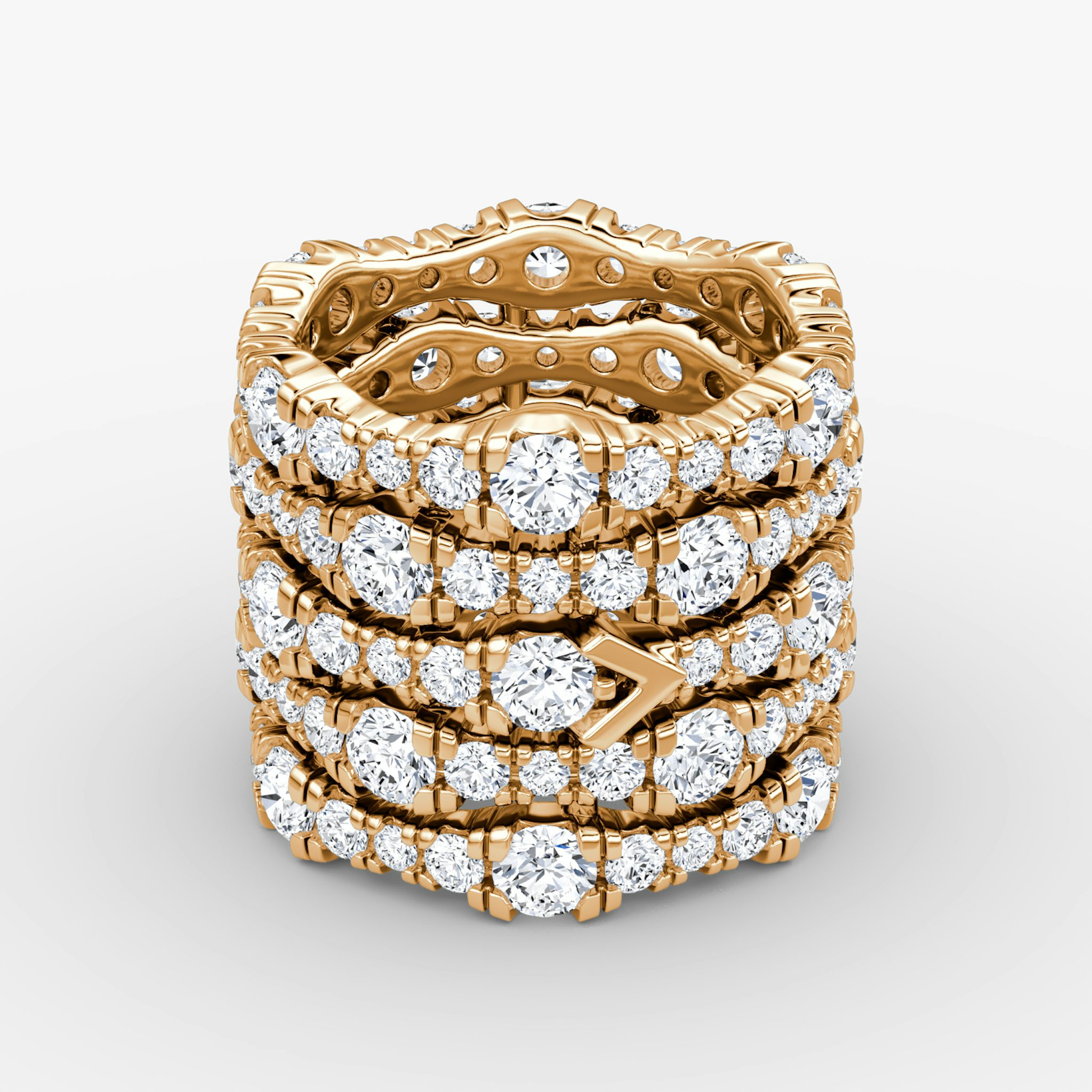 V Multi Row Pavé Ring | Round Brilliant | 14k | Rose Gold | bandAccent: Pavé | diamondCount: 5
