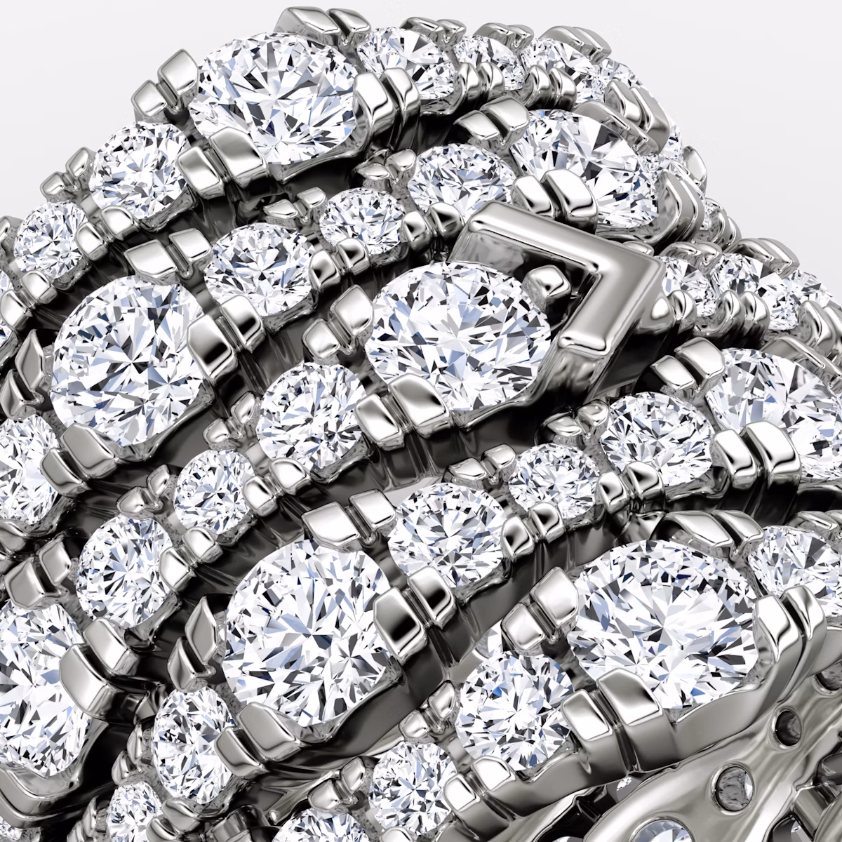 Anillo V Multi Row Pavé | Brillante | 14k | Oro blanco | bandAccent: Pavé | diamondCount: 5