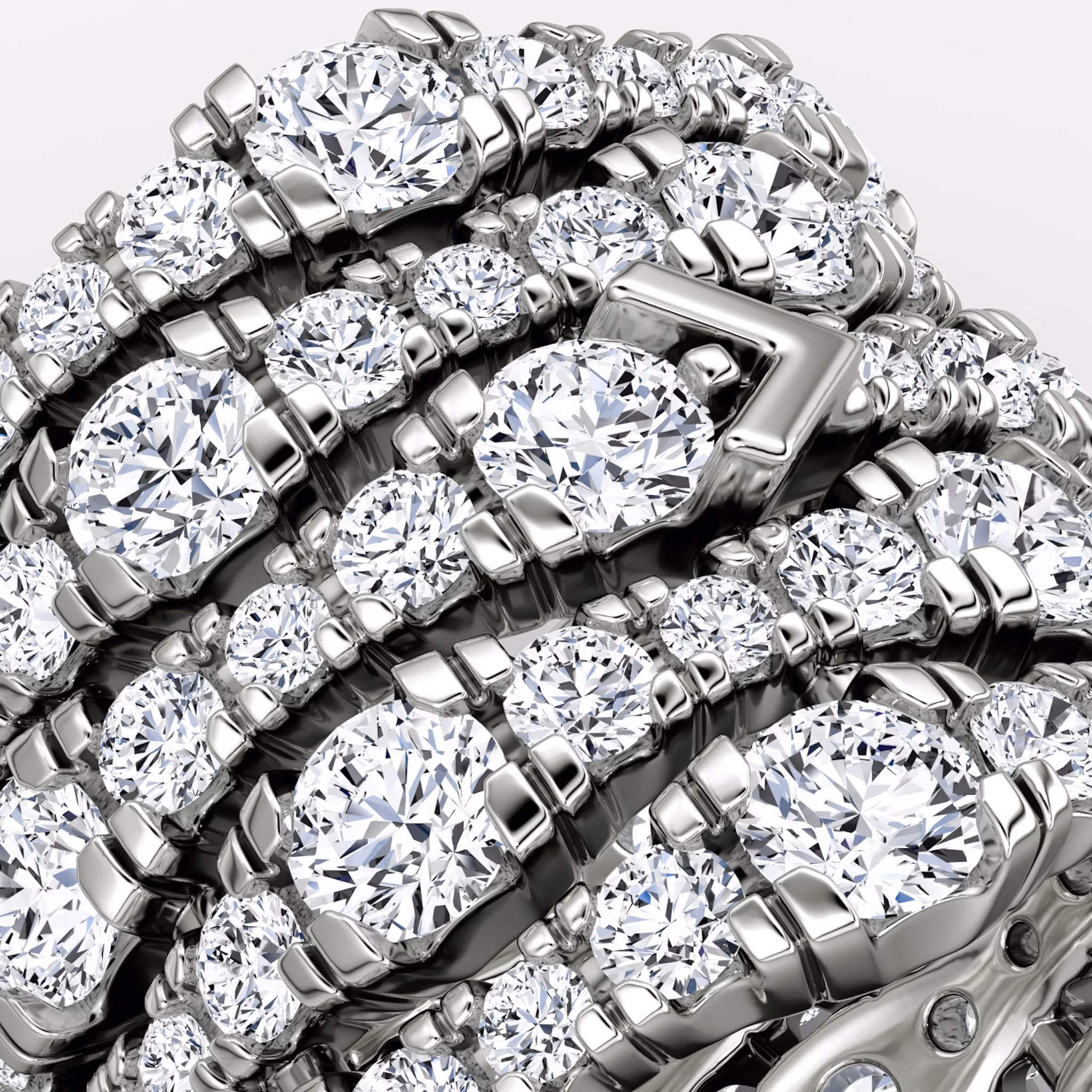 V Multi Row Pavé Ring | Round Brilliant | 14k | White Gold | bandAccent: Pavé | diamondCount: 5