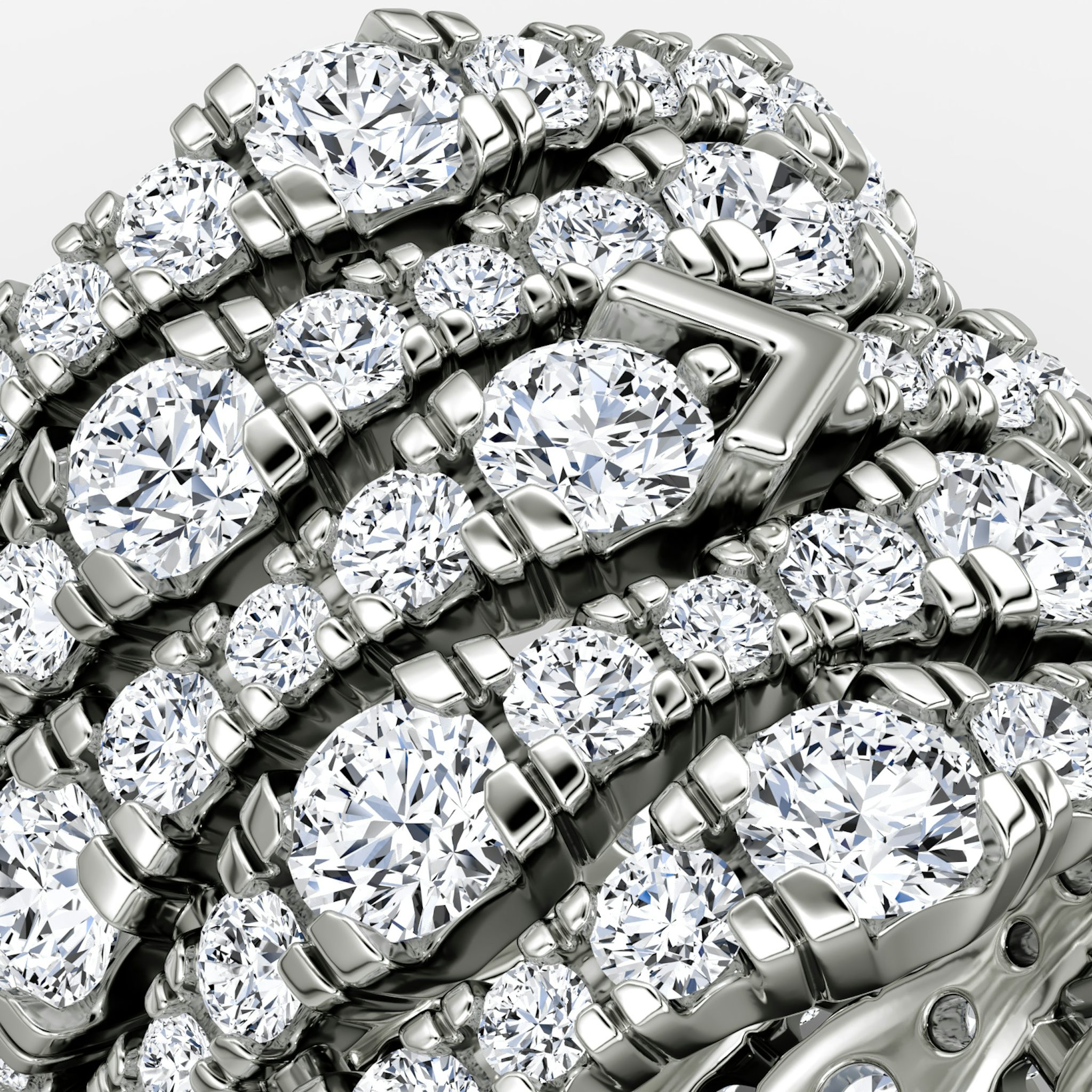 V Multi Row Pavé Ring | Round Brilliant | 14k | White Gold | bandAccent: Pavé | diamondCount: 5
