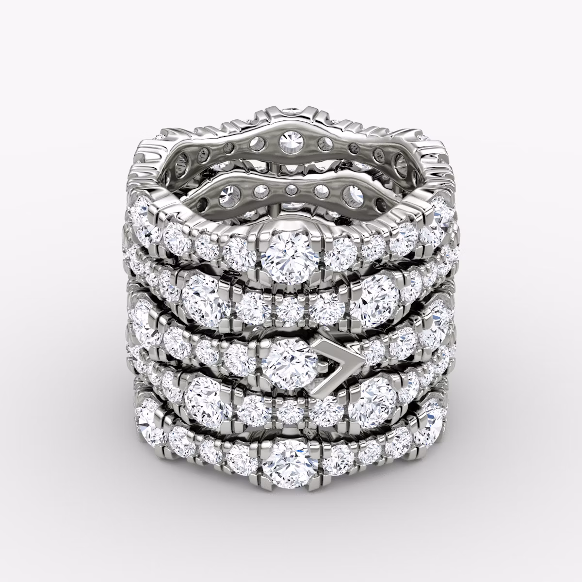 Anillo V Multi Row Pavé | Brillante | 14k | Oro blanco | bandAccent: Pavé | diamondCount: 5