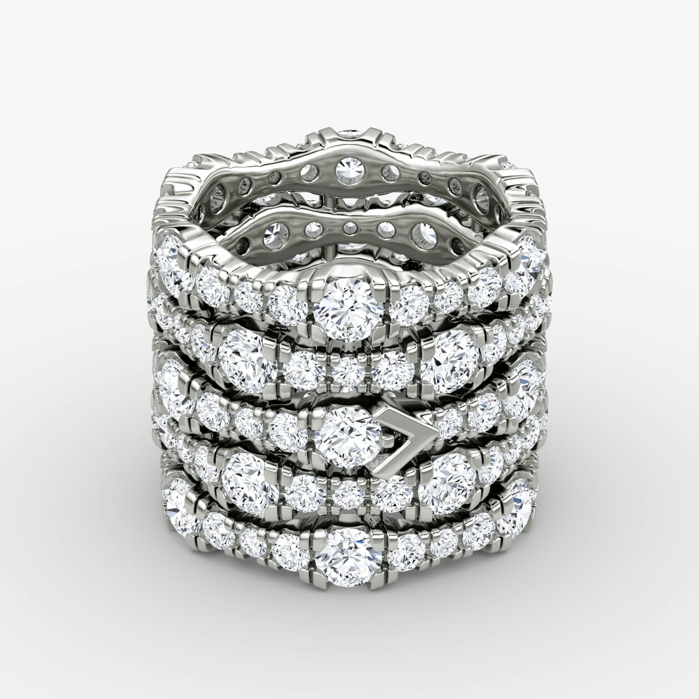 V Multi Row Pavé Ring | Round Brilliant | 14k | White Gold | bandAccent: Pavé | diamondCount: 5
