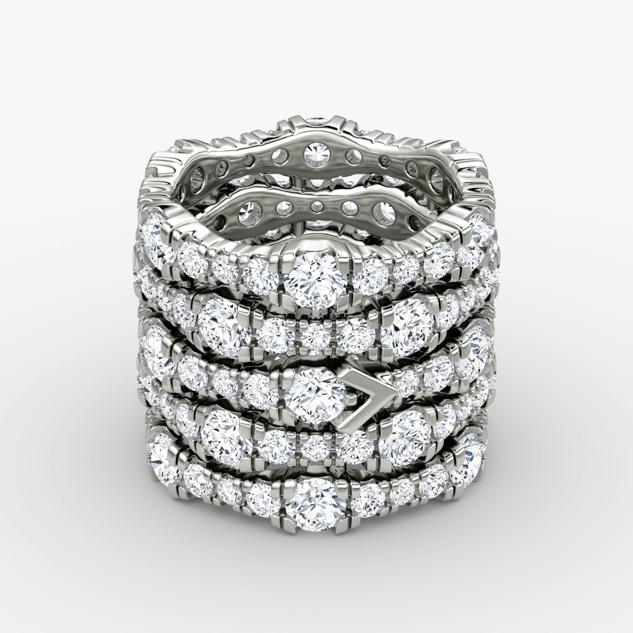 V Multi Row Pavé Ring | Round Brilliant | 14k | White Gold | bandAccent: Pavé | diamondCount: 5