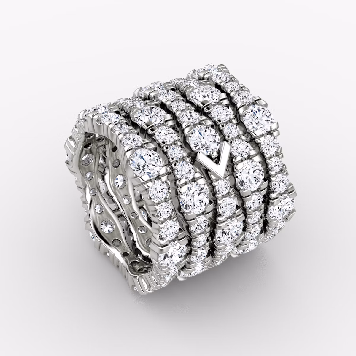 Anillo V Multi Row Pavé | Brillante | 14k | Oro blanco | bandAccent: Pavé | diamondCount: 5
