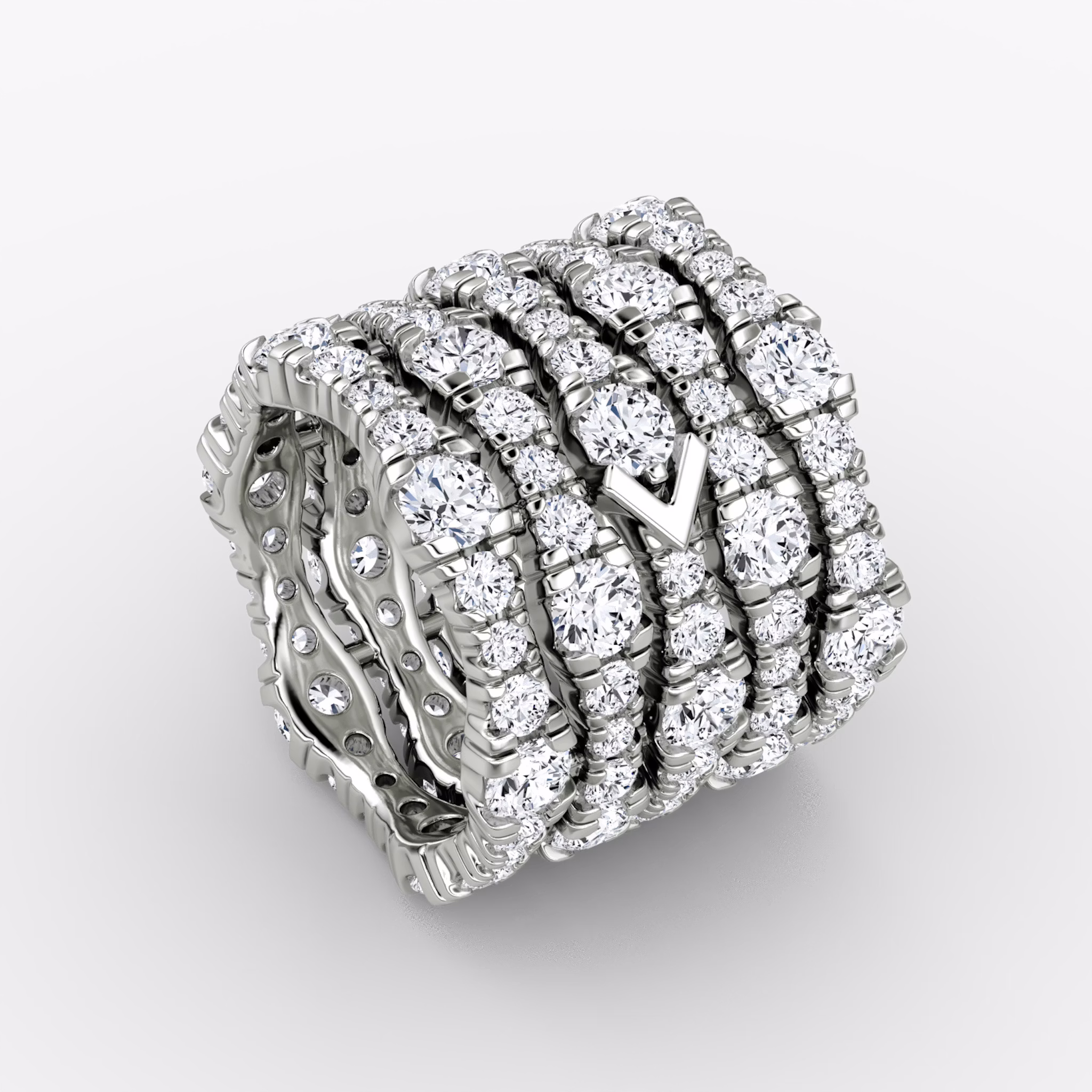 V Multi Row Pavé Ring | Round Brilliant | 14k | White Gold | bandAccent: Pavé | diamondCount: 5