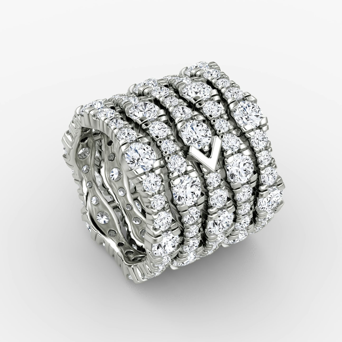 V Multi Row Pavé Ring | Round Brilliant | 14k | White Gold | bandAccent: Pavé | diamondCount: 5
