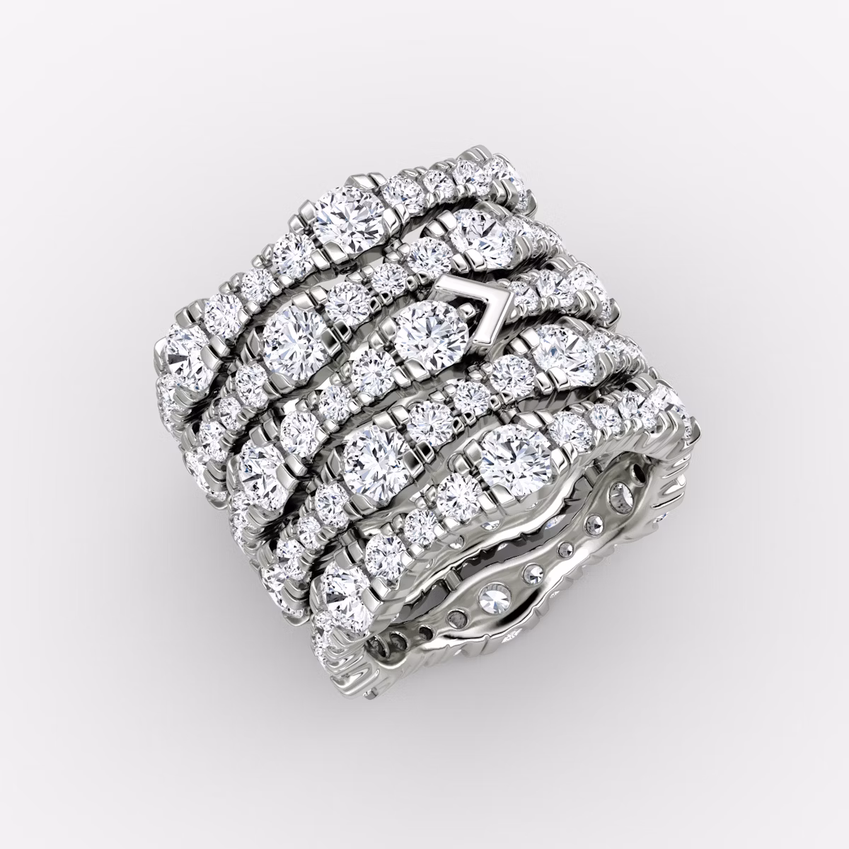Anillo V Multi Row Pavé | Brillante | 14k | Oro blanco | bandAccent: Pavé | diamondCount: 5