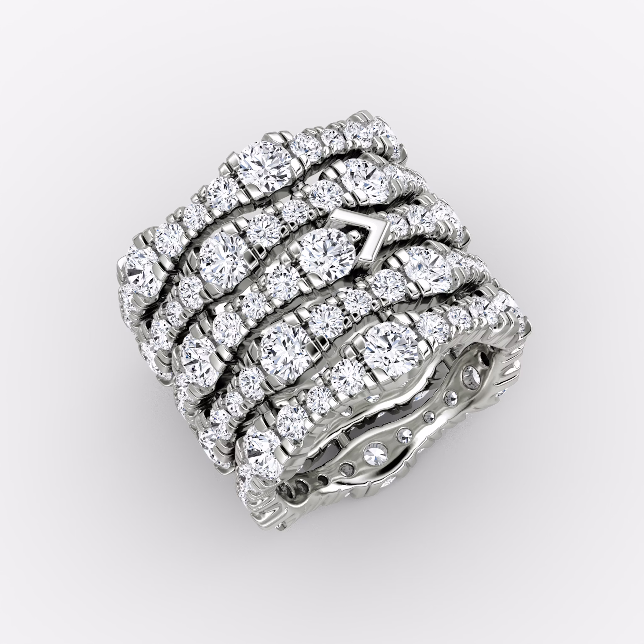 V Multi Row Pavé Ring | Round Brilliant | 14k | White Gold | bandAccent: Pavé | diamondCount: 5