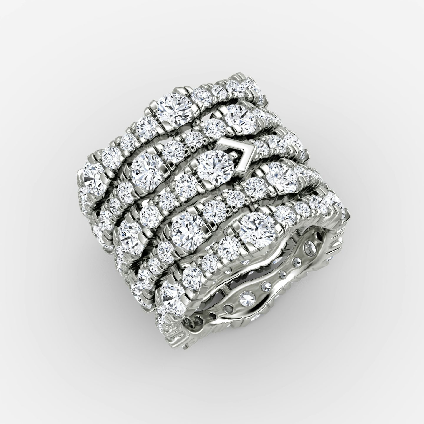 V Multi Row Pavé Ring | Round Brilliant | 14k | White Gold | bandAccent: Pavé | diamondCount: 5