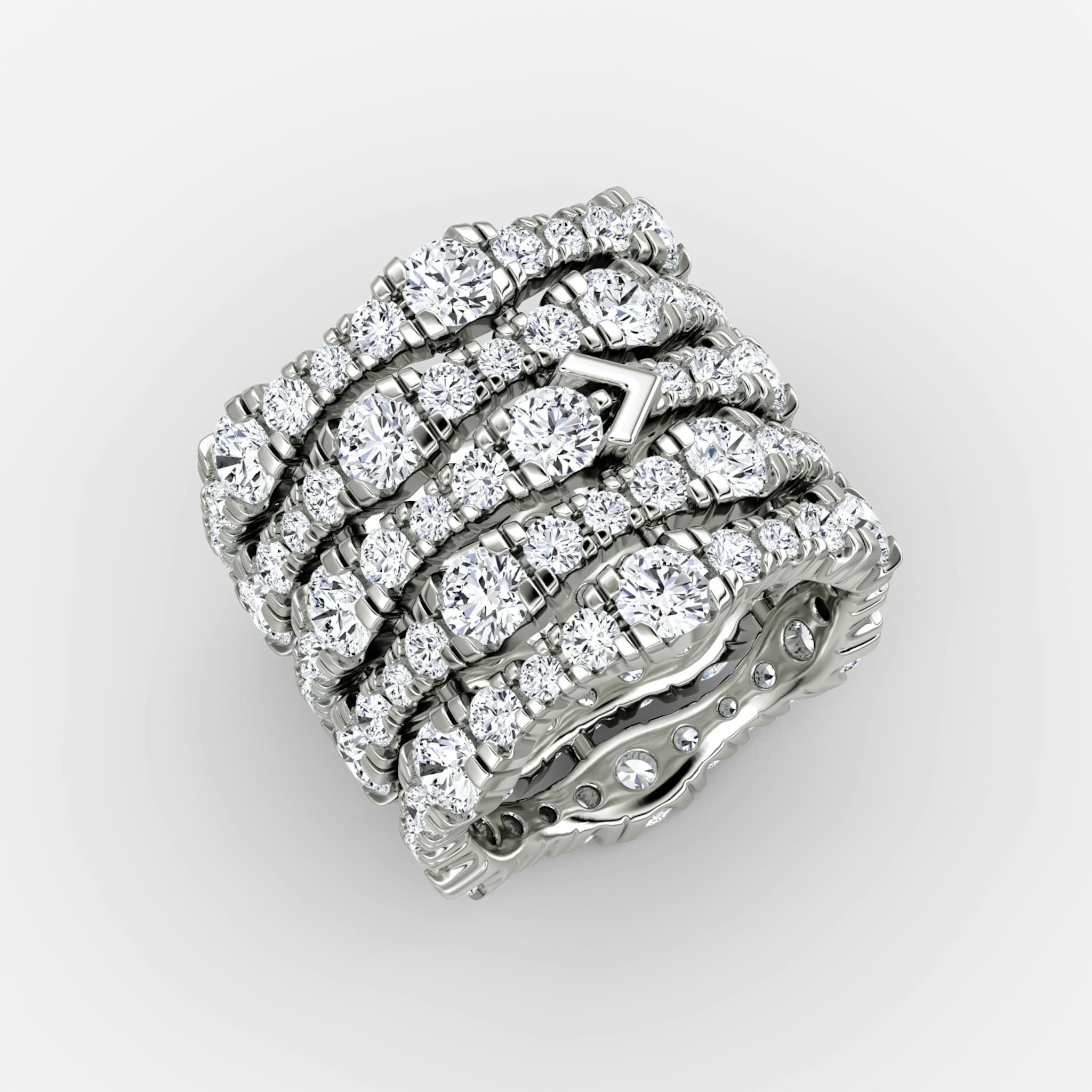 V Multi Row Pavé Ring | Round Brilliant | 14k | White Gold | bandAccent: Pavé | diamondCount: 5