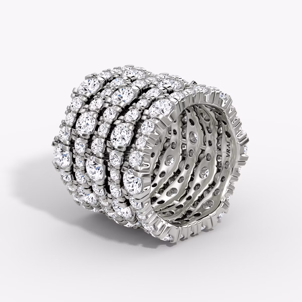 Anillo V Multi Row Pavé | Brillante | 14k | Oro blanco | bandAccent: Pavé | diamondCount: 5