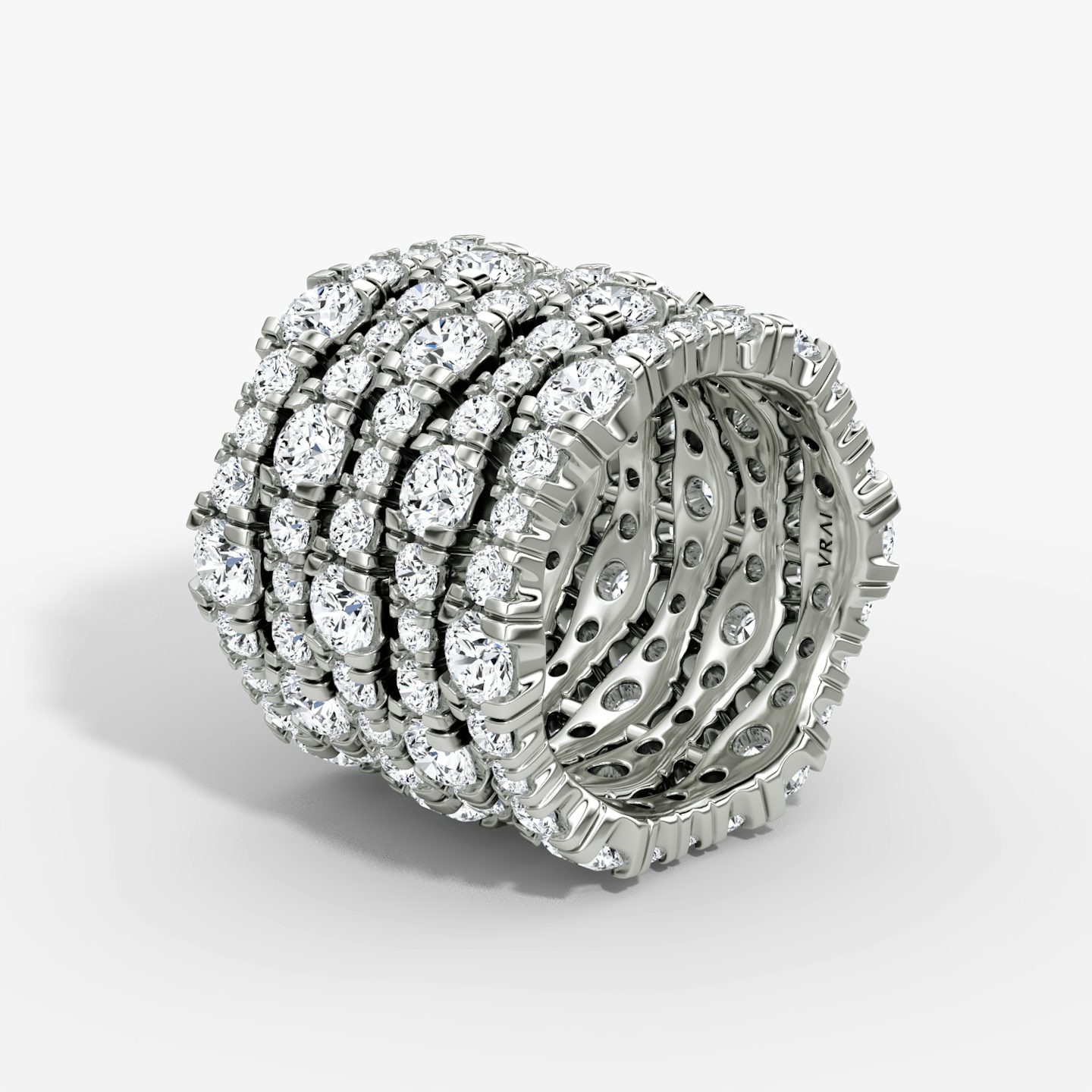 V Multi Row Pavé Ring | Round Brilliant | 14k | White Gold | bandAccent: Pavé | diamondCount: 5