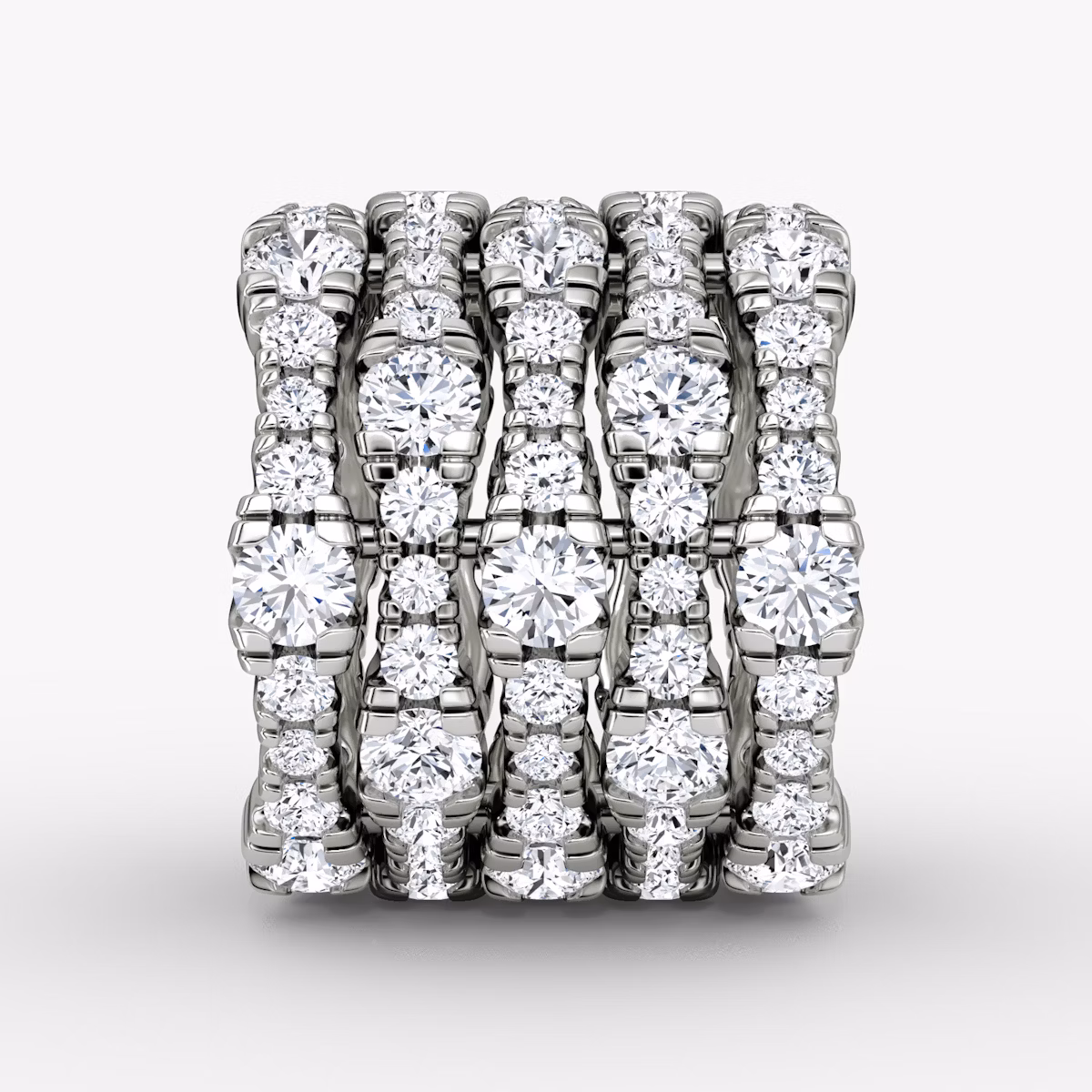 Anillo V Multi Row Pavé | Brillante | 14k | Oro blanco | bandAccent: Pavé | diamondCount: 5