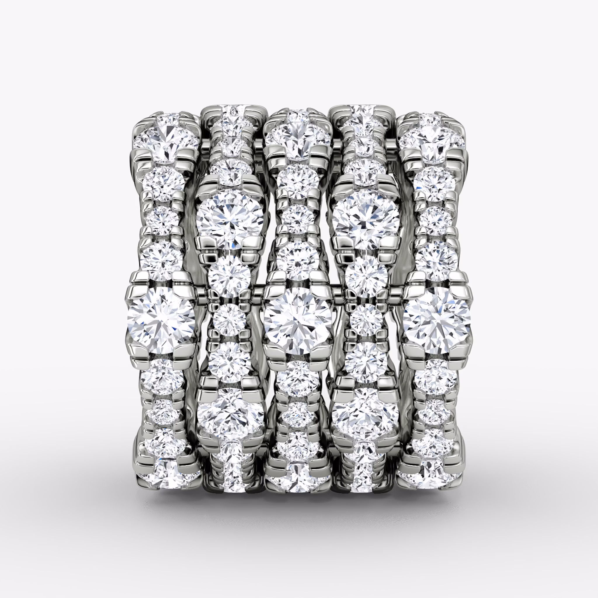 V Multi Row Pavé Ring | Round Brilliant | 14k | White Gold | bandAccent: Pavé | diamondCount: 5