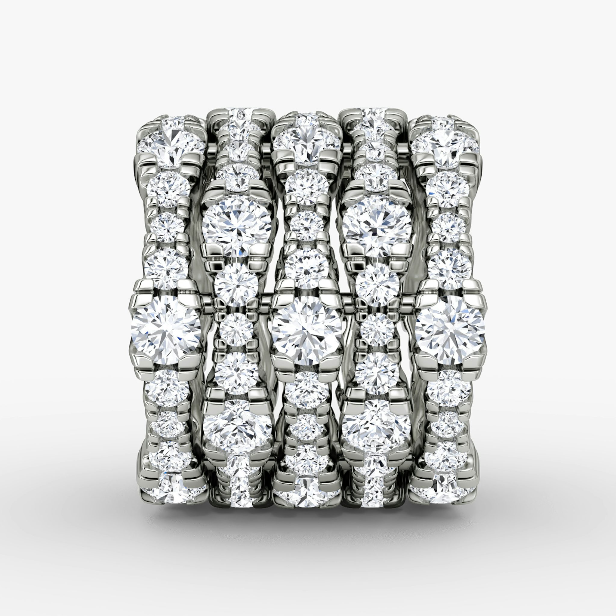 V Multi Row Pavé Ring | Round Brilliant | 14k | White Gold | bandAccent: Pavé | diamondCount: 5