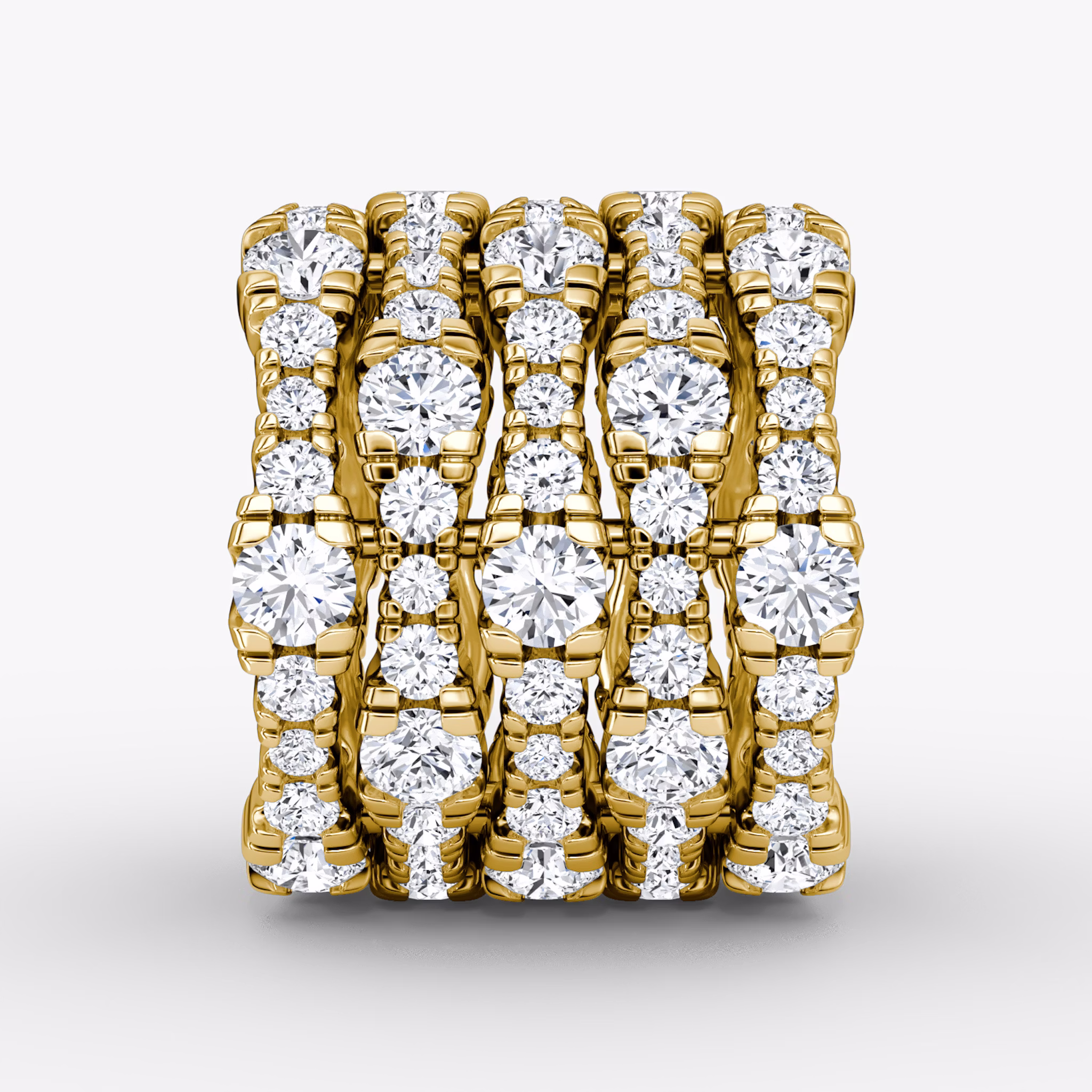 V Multi Row Pavé Ring | Round Brilliant | 14k | Yellow Gold | bandAccent: Pavé | diamondCount: 5