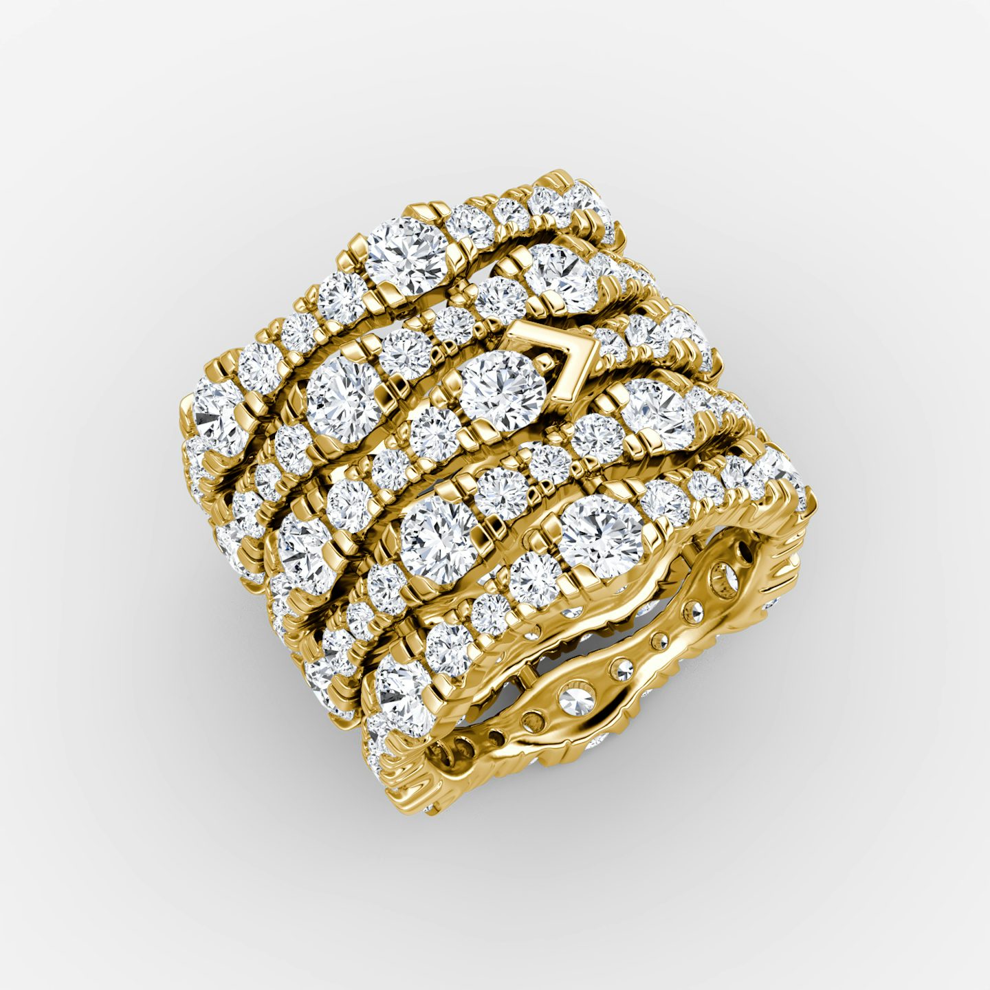 V Multi Row Pavé Ring | Round Brilliant | 14k | Yellow Gold | bandAccent: Pavé | diamondCount: 5