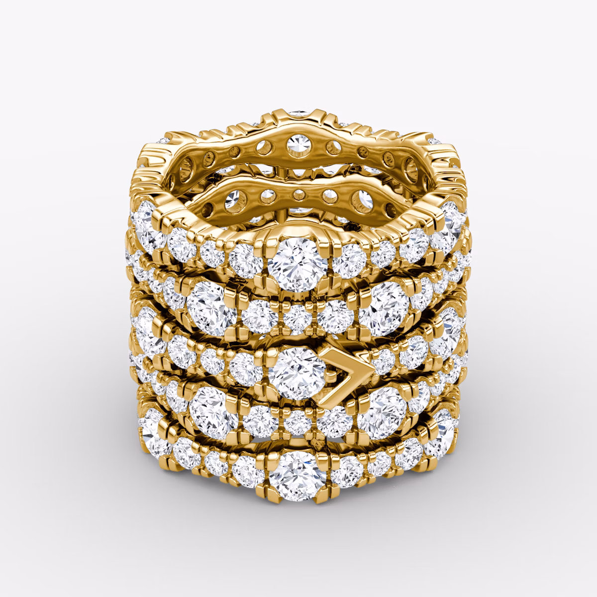 Anillo V Multi Row Pavé | Brillante | 14k | Oro amarillo | bandAccent: Pavé | diamondCount: 5