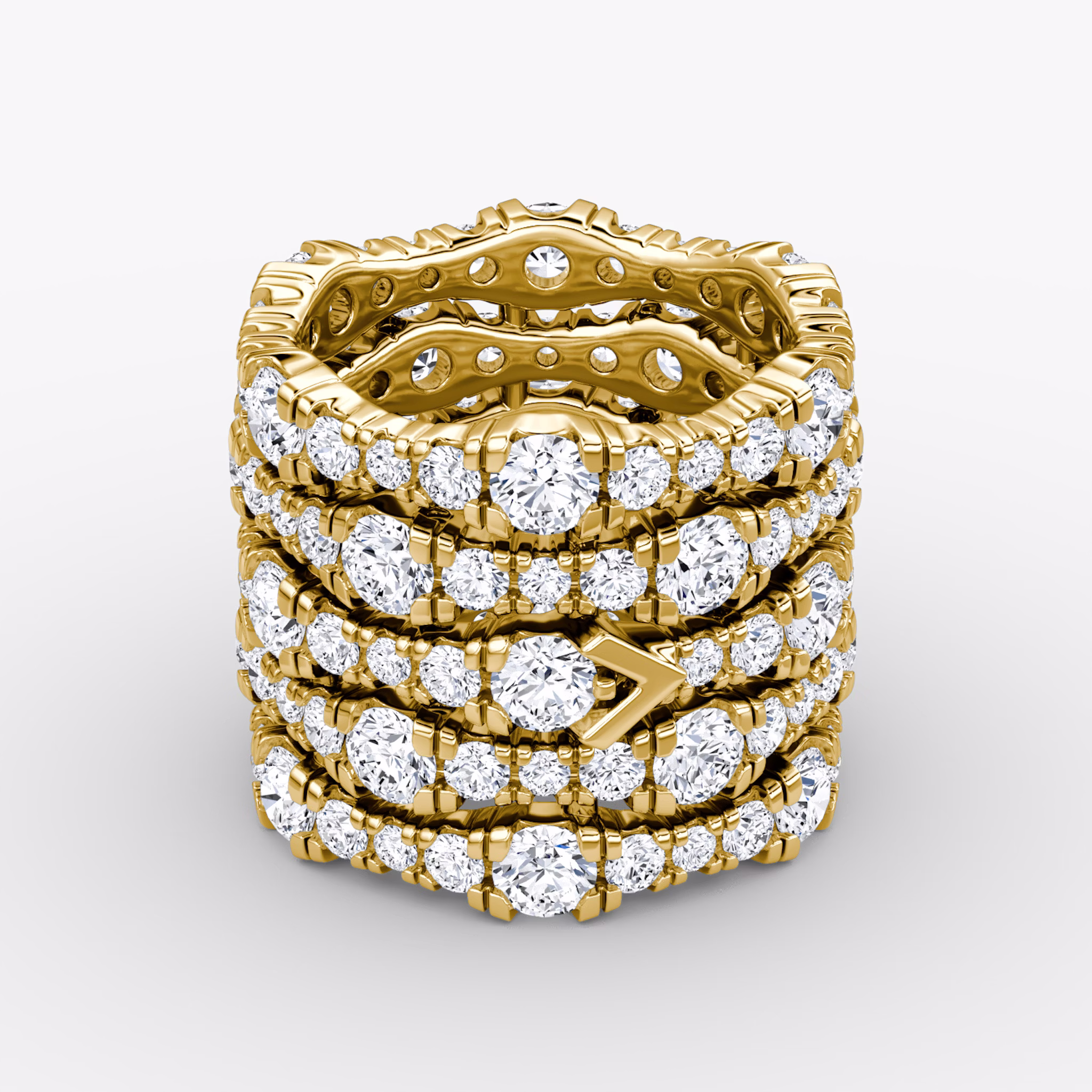 V Multi Row Pavé Ring | Round Brilliant | 14k | Yellow Gold | bandAccent: Pavé | diamondCount: 5