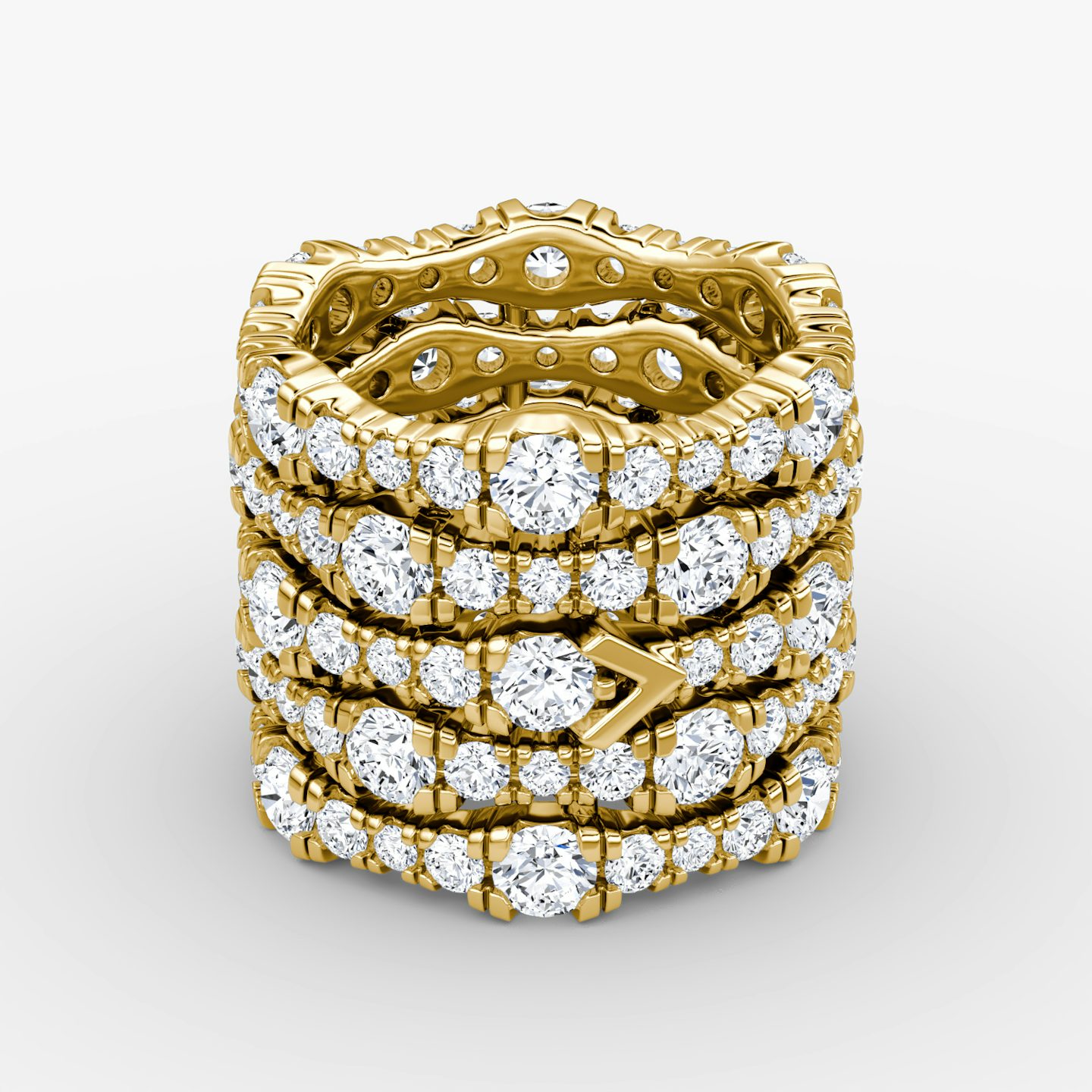 V Multi Row Pavé Ring | Round Brilliant | 14k | Yellow Gold | bandAccent: Pavé | diamondCount: 5