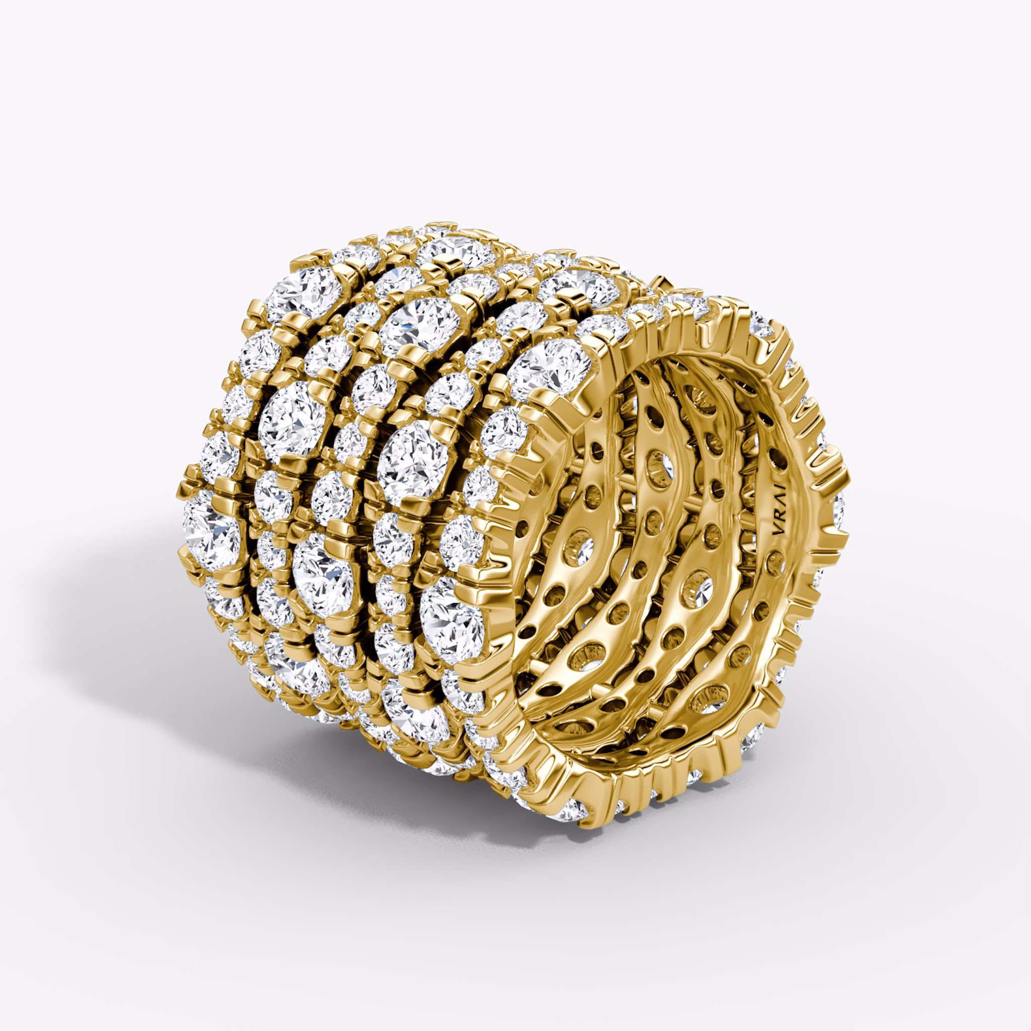 V Multi Row Pavé Ring | Round Brilliant | 14k | Yellow Gold | bandAccent: Pavé | diamondCount: 5
