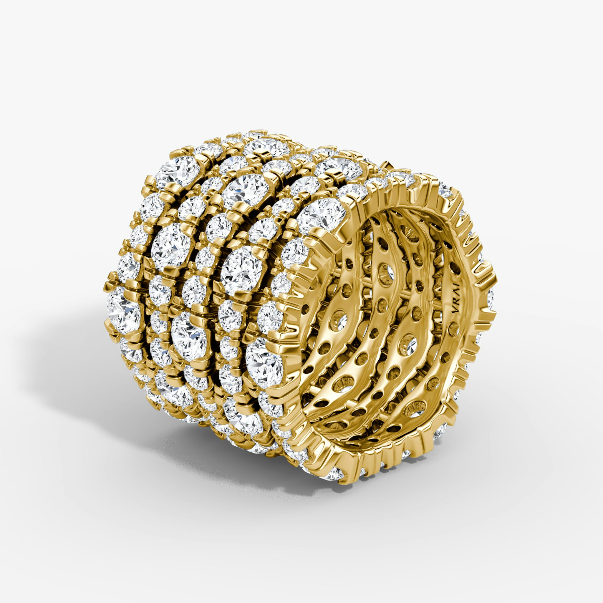 V Multi Row Pavé Ring | Round Brilliant | 14k | Yellow Gold | bandAccent: Pavé | diamondCount: 5