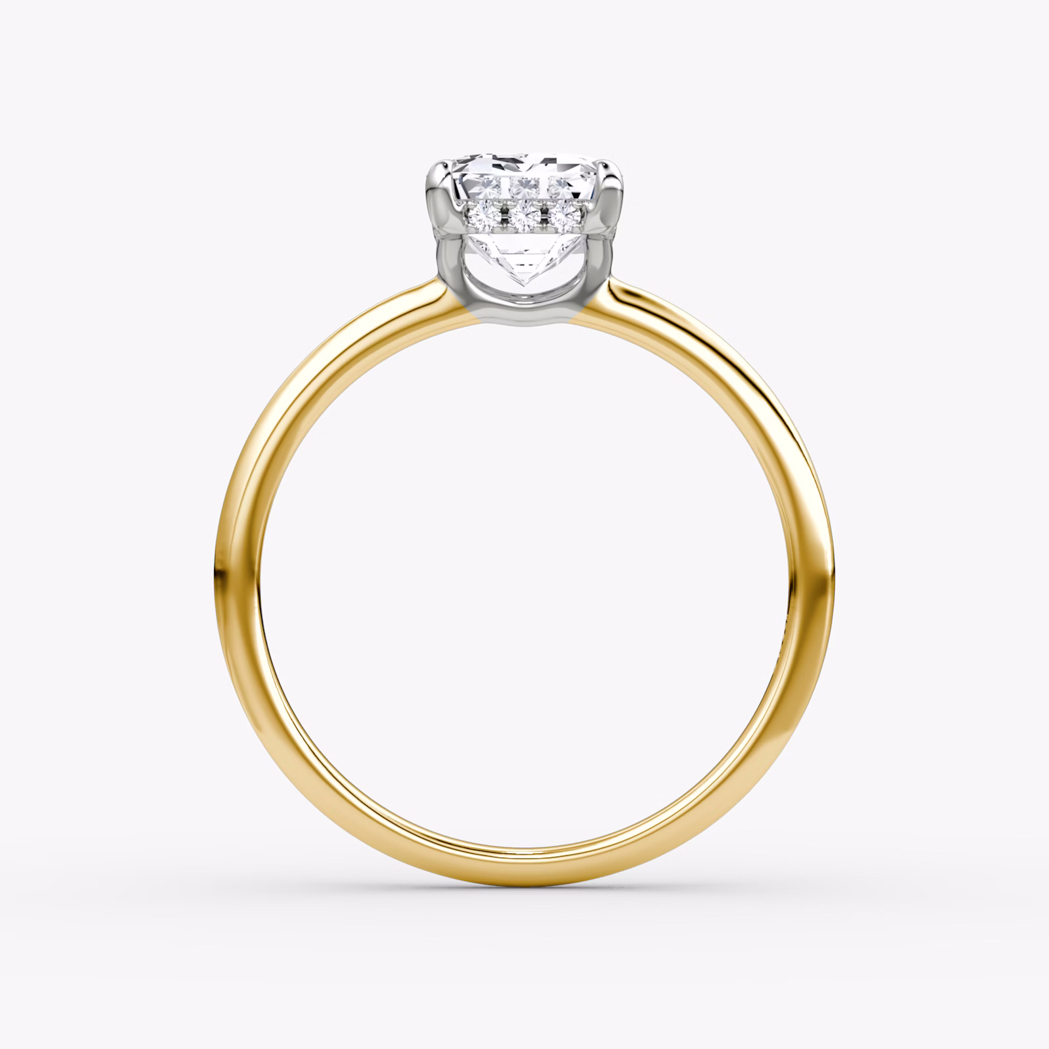 The Signature | Emerald | 18k | Yellow Gold and Platinum | bandAccent: Plain | bandWidth: standard | hiddenHalo: yes | diamondOrientation: vertical | caratWeight: other