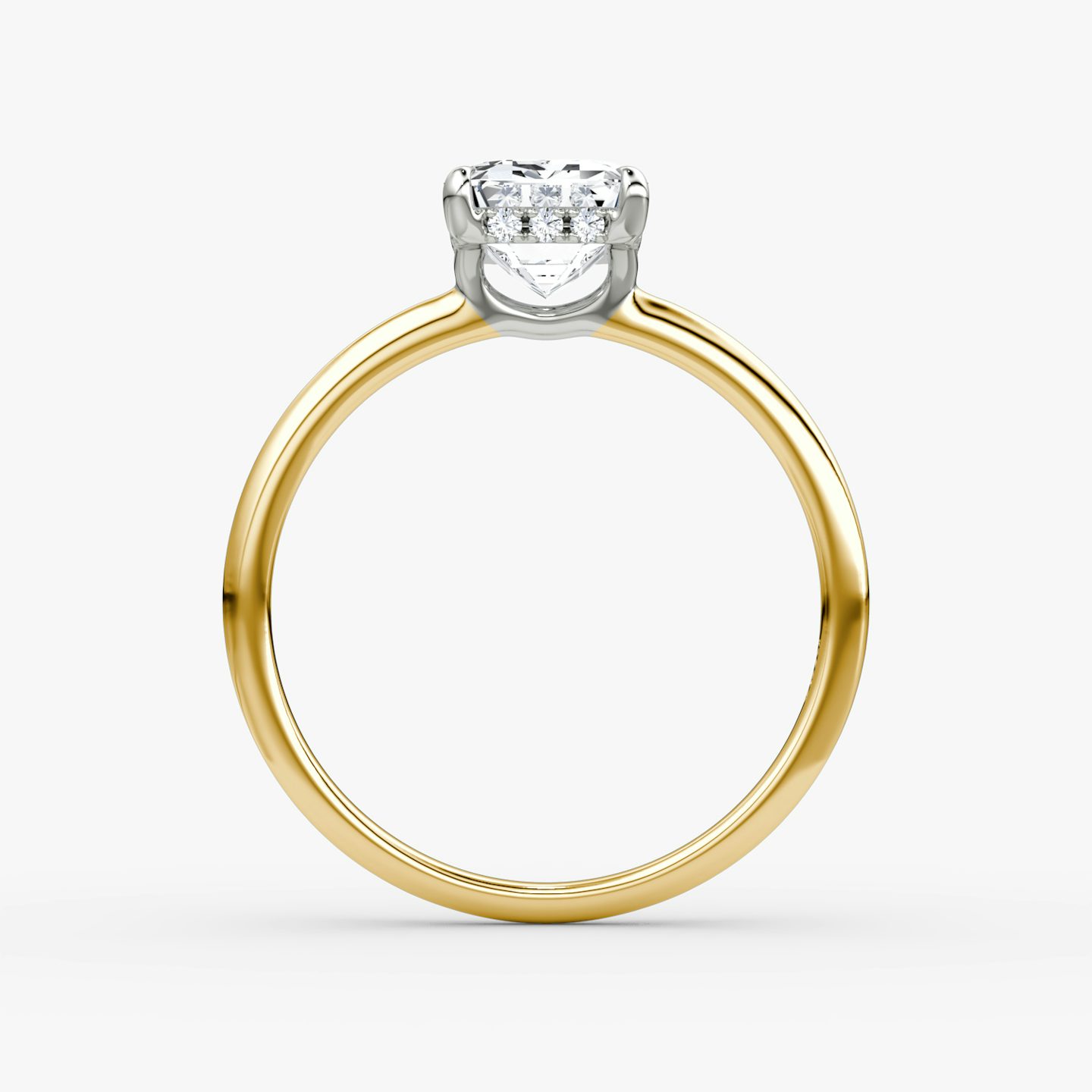 The Signature | Emerald | 18k | Yellow Gold and Platinum | bandAccent: Plain | bandWidth: standard | hiddenHalo: yes | diamondOrientation: vertical | caratWeight: other