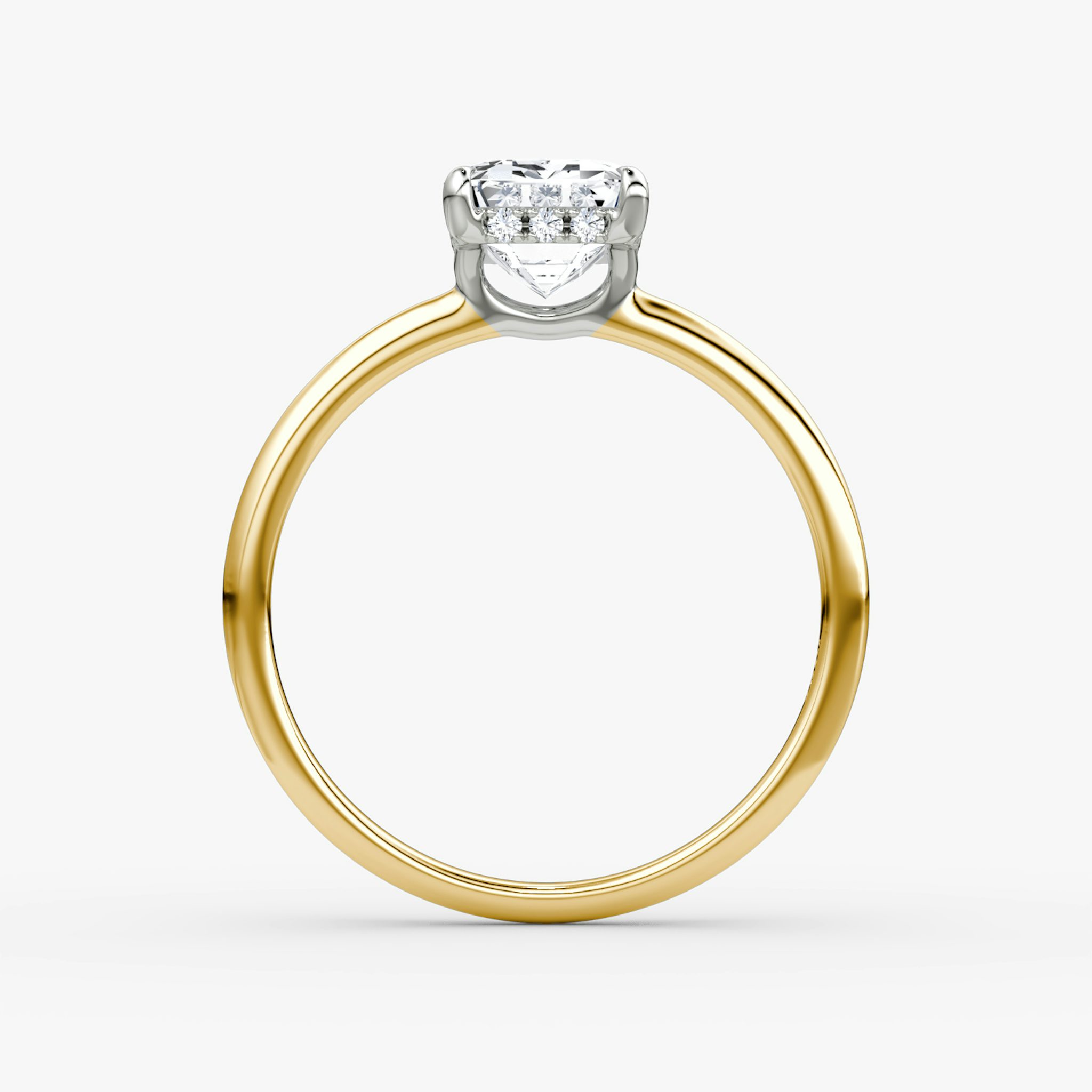 The Signature | Emerald | 18k | Yellow Gold and Platinum | bandAccent: Plain | bandWidth: standard | hiddenHalo: yes | diamondOrientation: vertical | caratWeight: other