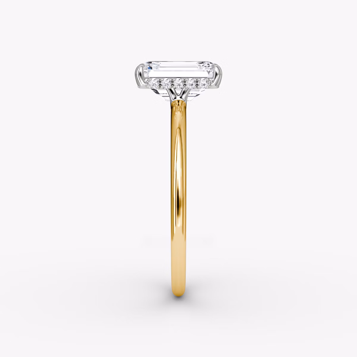 The Signature | Emerald | 18k | Yellow Gold and Platinum | bandAccent: Plain | bandWidth: standard | hiddenHalo: yes | diamondOrientation: vertical | caratWeight: other