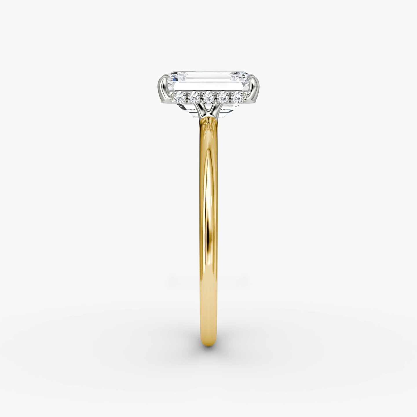 The Signature | Emerald | 18k | Yellow Gold and Platinum | bandAccent: Plain | bandWidth: standard | hiddenHalo: yes | diamondOrientation: vertical | caratWeight: other