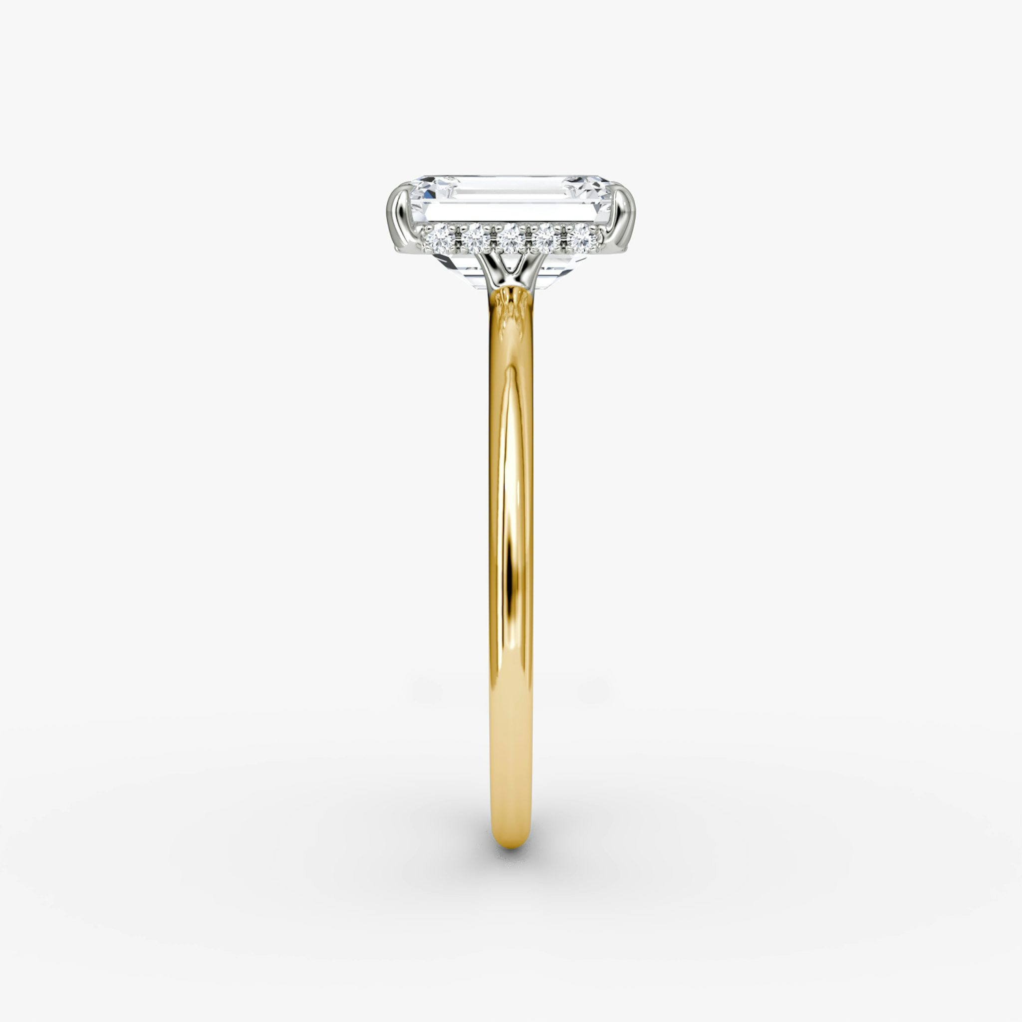 The Signature | Emerald | 18k | Yellow Gold and Platinum | bandAccent: Plain | bandWidth: standard | hiddenHalo: yes | diamondOrientation: vertical | caratWeight: other