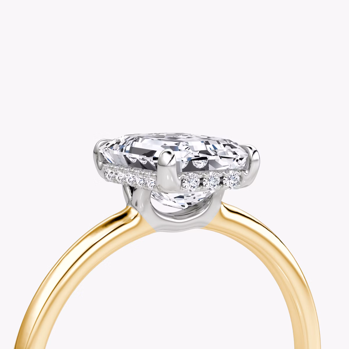 The Signature | Emerald | 18k | Yellow Gold and Platinum | bandAccent: Plain | bandWidth: standard | hiddenHalo: yes | diamondOrientation: vertical | caratWeight: other