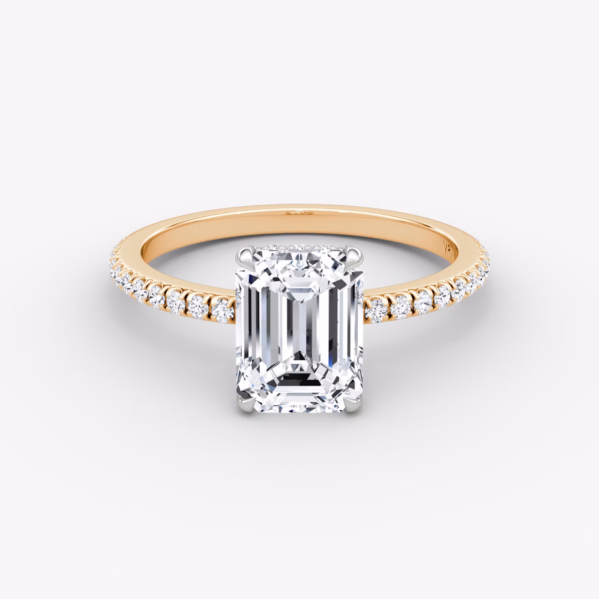 Signature | Emerald | 14k | Roségold und Platin | bandAccent: Mit Pavé-Besatz | bandWidth: standard | hiddenHalo: yes | diamondOrientation: vertical | caratWeight: other