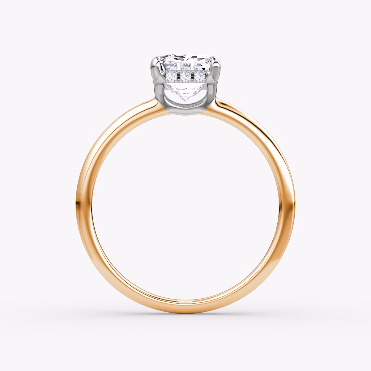 The Signature | Emerald | 14k | Rose Gold and Platinum | bandAccent: Plain | bandWidth: standard | hiddenHalo: yes | diamondOrientation: vertical | caratWeight: other