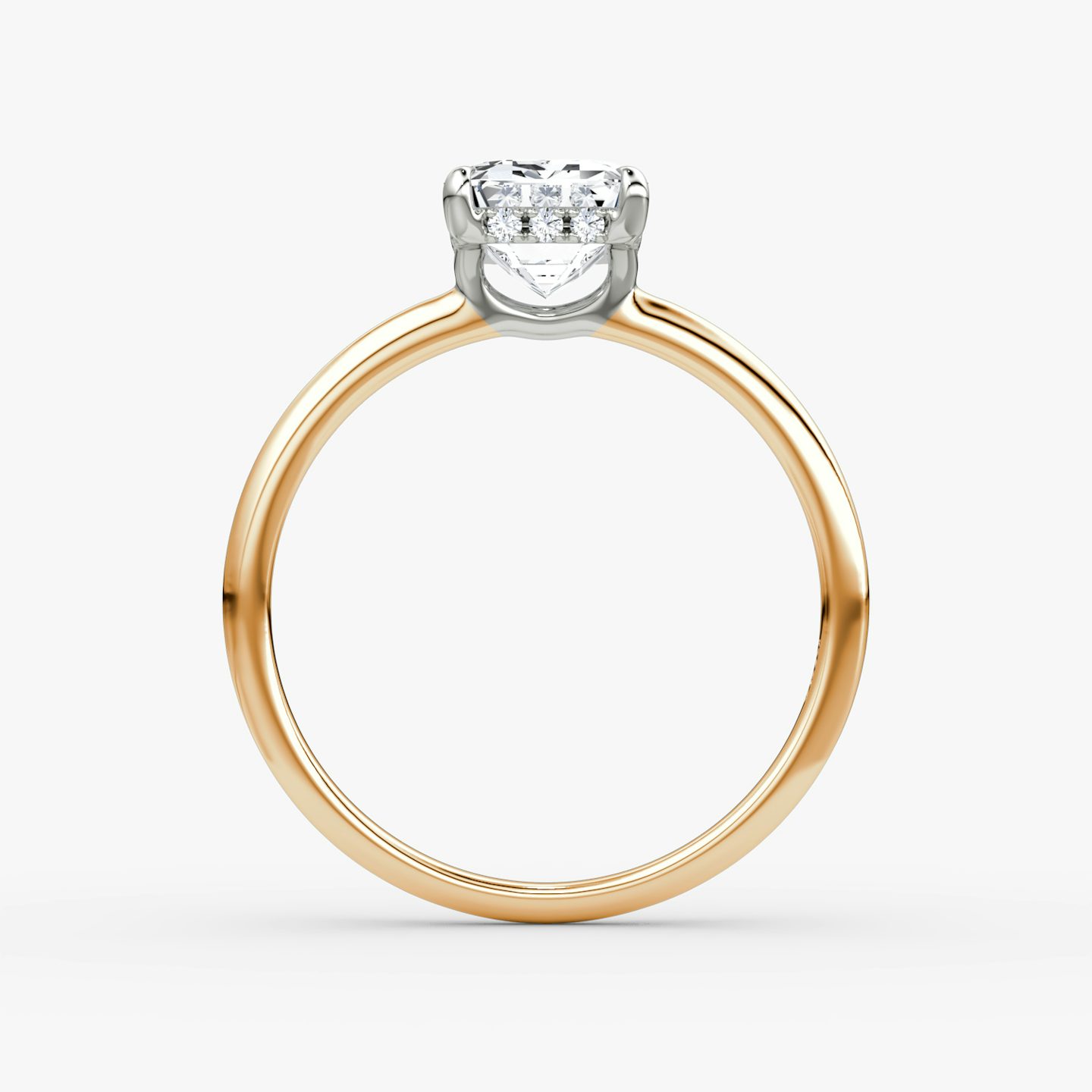 The Signature | Emerald | 14k | Rose Gold and Platinum | bandAccent: Plain | bandWidth: standard | hiddenHalo: yes | diamondOrientation: vertical | caratWeight: other