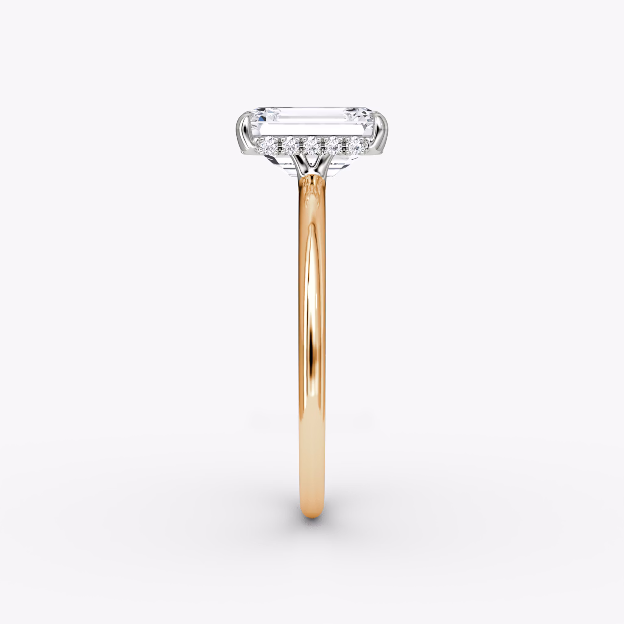 The Signature | Emerald | 14k | Rose Gold and Platinum | bandAccent: Plain | bandWidth: standard | hiddenHalo: yes | diamondOrientation: vertical | caratWeight: other