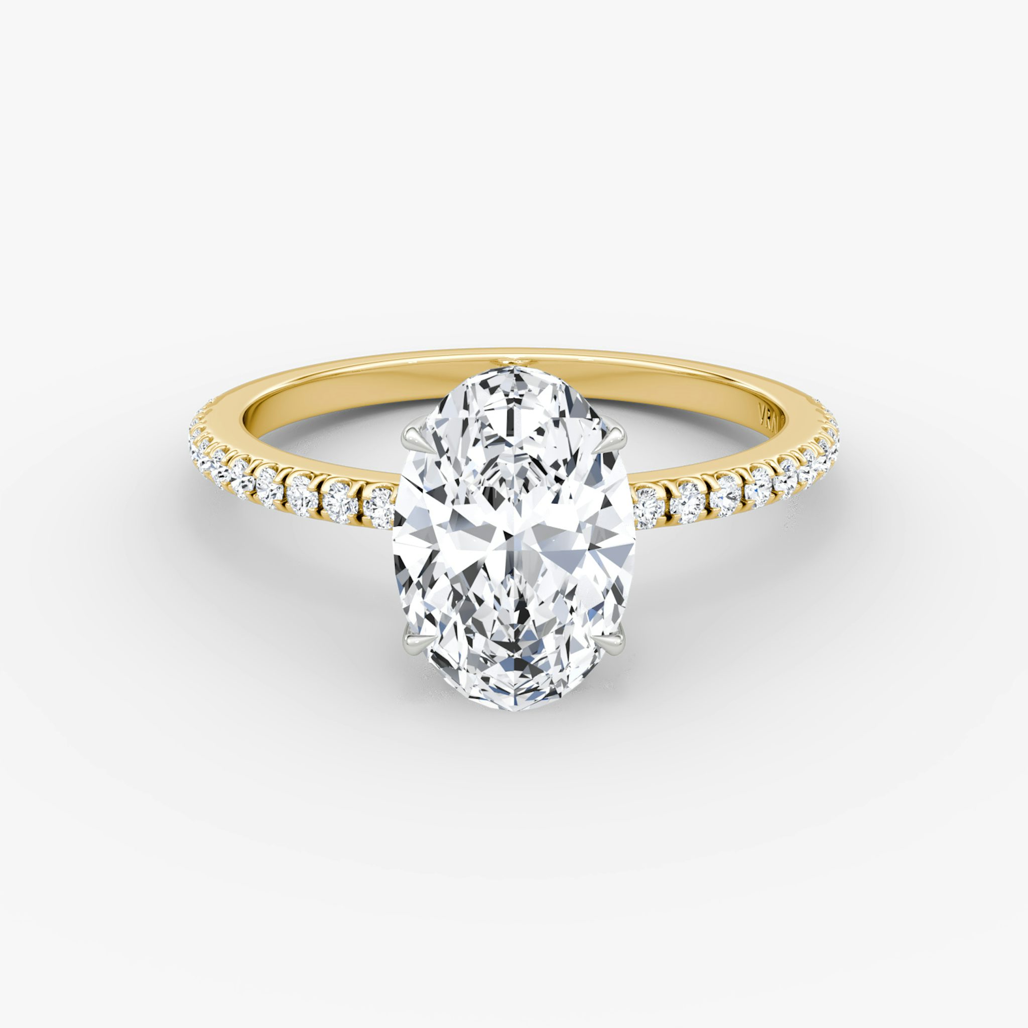 The Signature | Oval | 18k | Yellow Gold and Platinum | bandAccent: Pavé | bandWidth: standard | hiddenHalo: yes | diamondOrientation: vertical | caratWeight: other