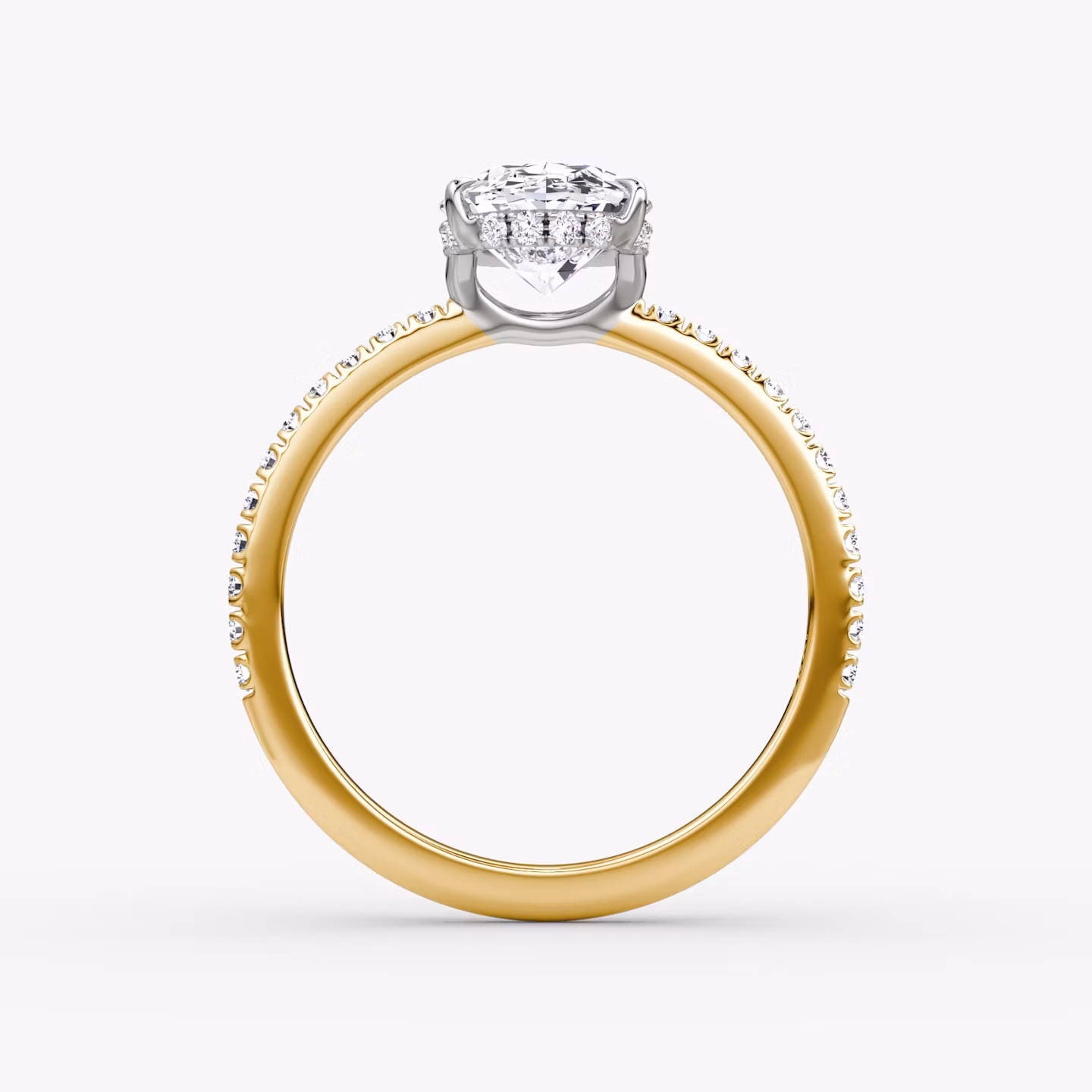 The Signature | Oval | 18k | Yellow Gold and Platinum | bandAccent: Pavé | bandWidth: standard | hiddenHalo: yes | diamondOrientation: vertical | caratWeight: other