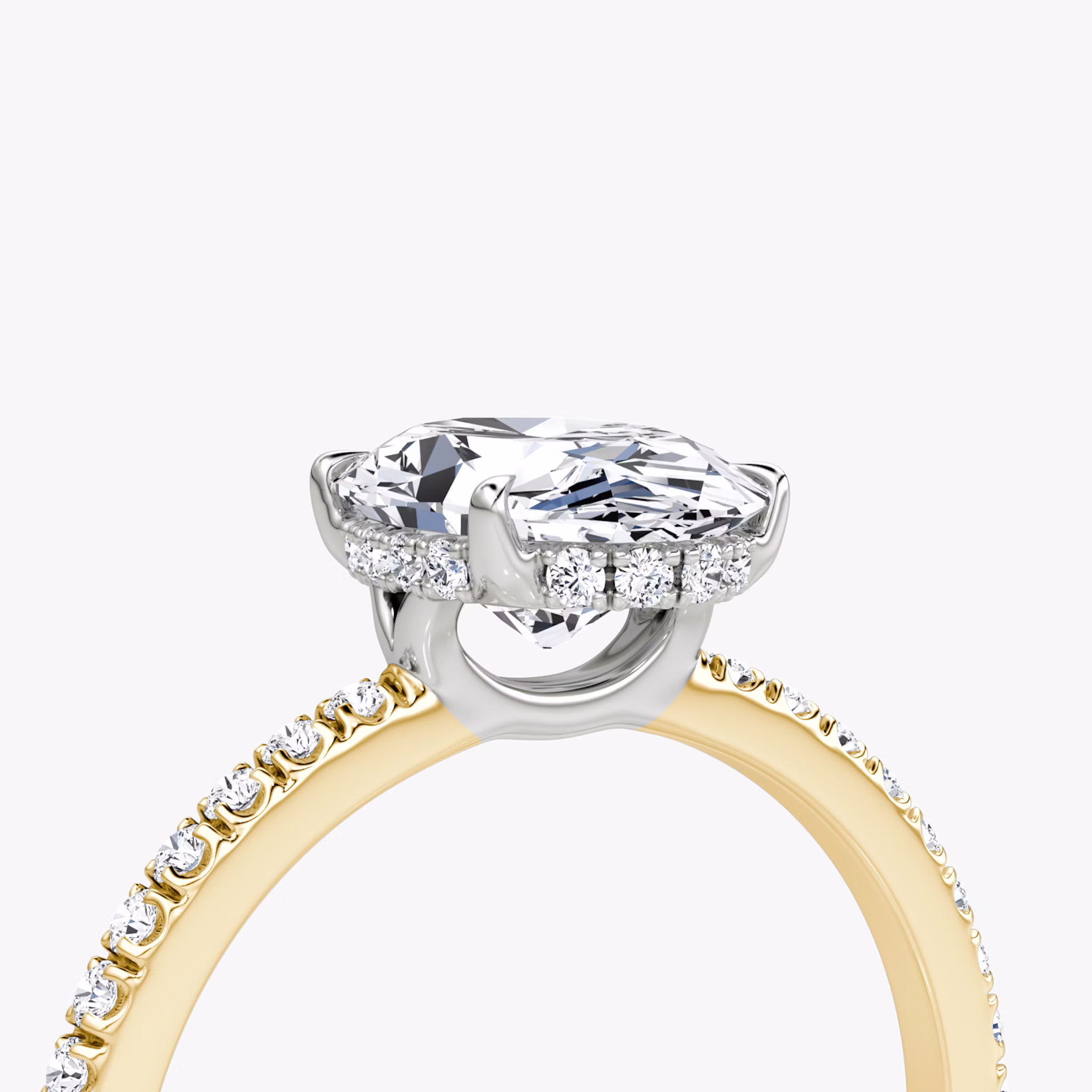 The Signature | Oval | 18k | Yellow Gold and Platinum | bandAccent: Pavé | bandWidth: standard | hiddenHalo: yes | diamondOrientation: vertical | caratWeight: other