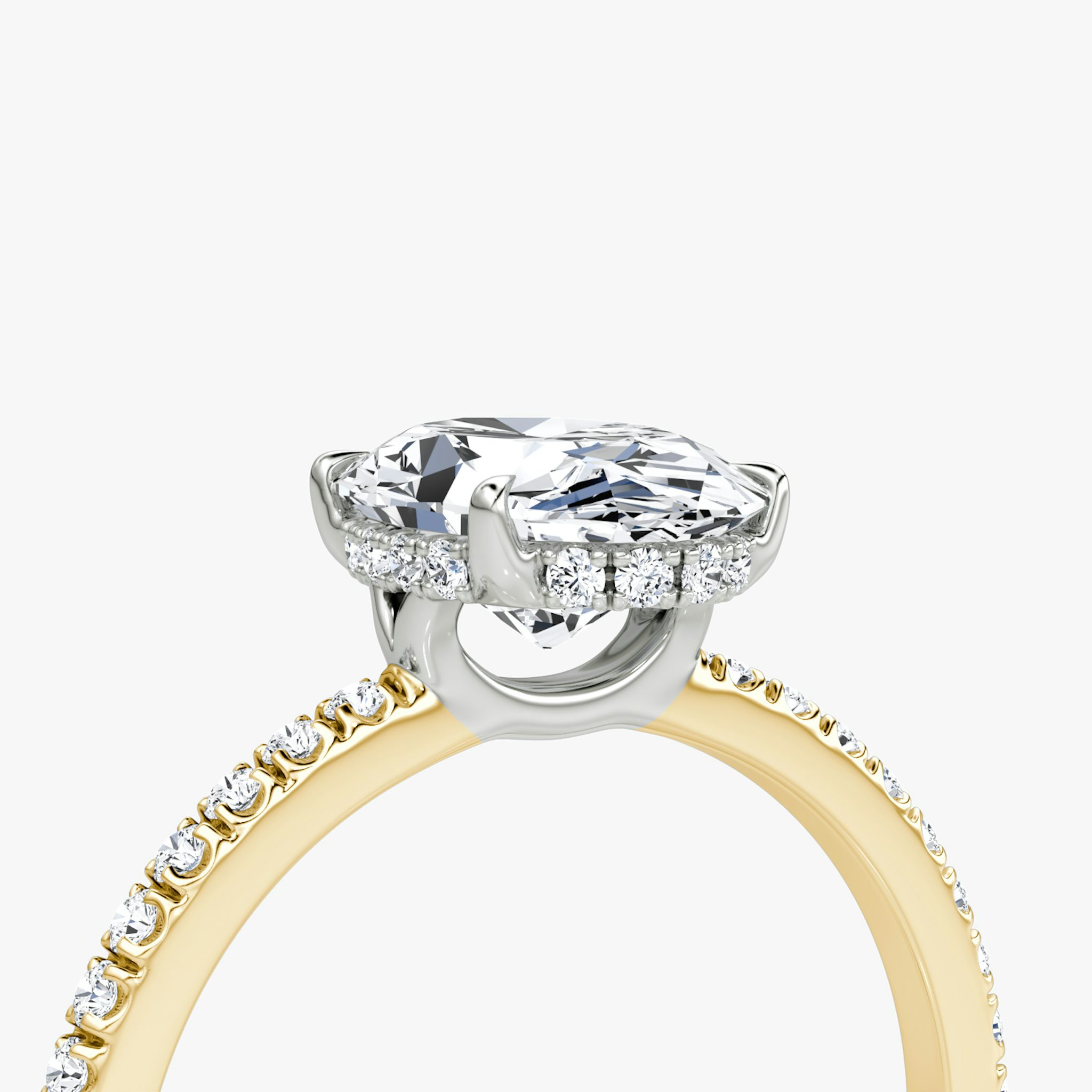 The Signature | Oval | 18k | Yellow Gold and Platinum | bandAccent: Pavé | bandWidth: standard | hiddenHalo: yes | diamondOrientation: vertical | caratWeight: other